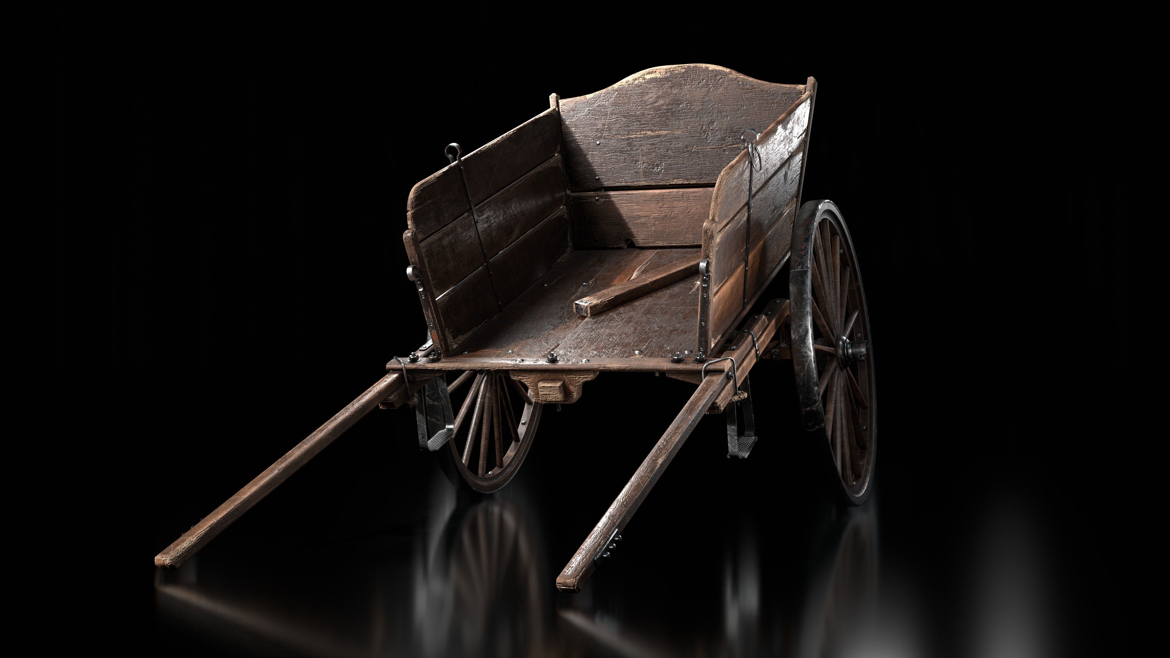 wooden cart  Low-poly 3D model_12