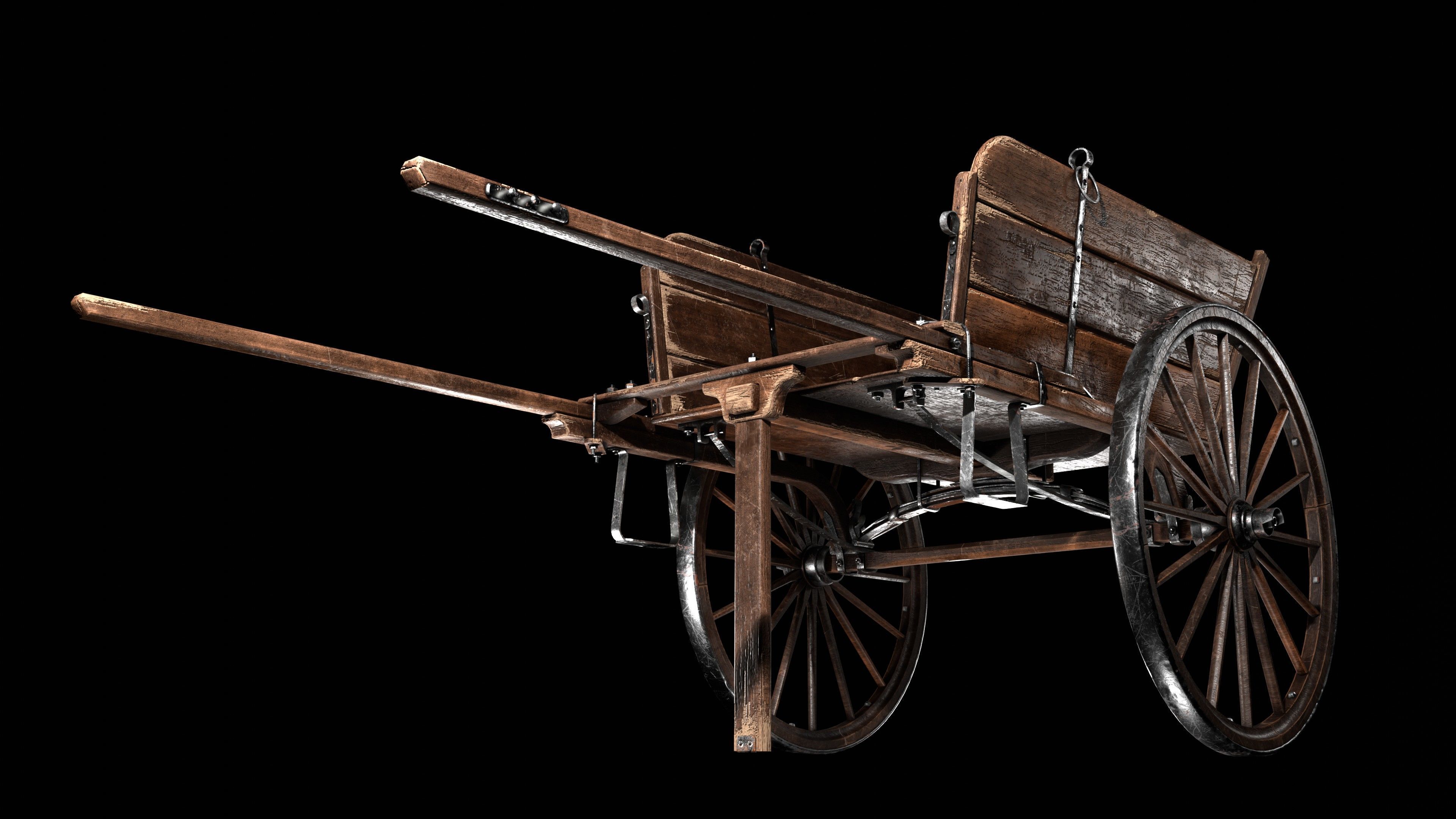 wooden cart  Low-poly 3D model_4