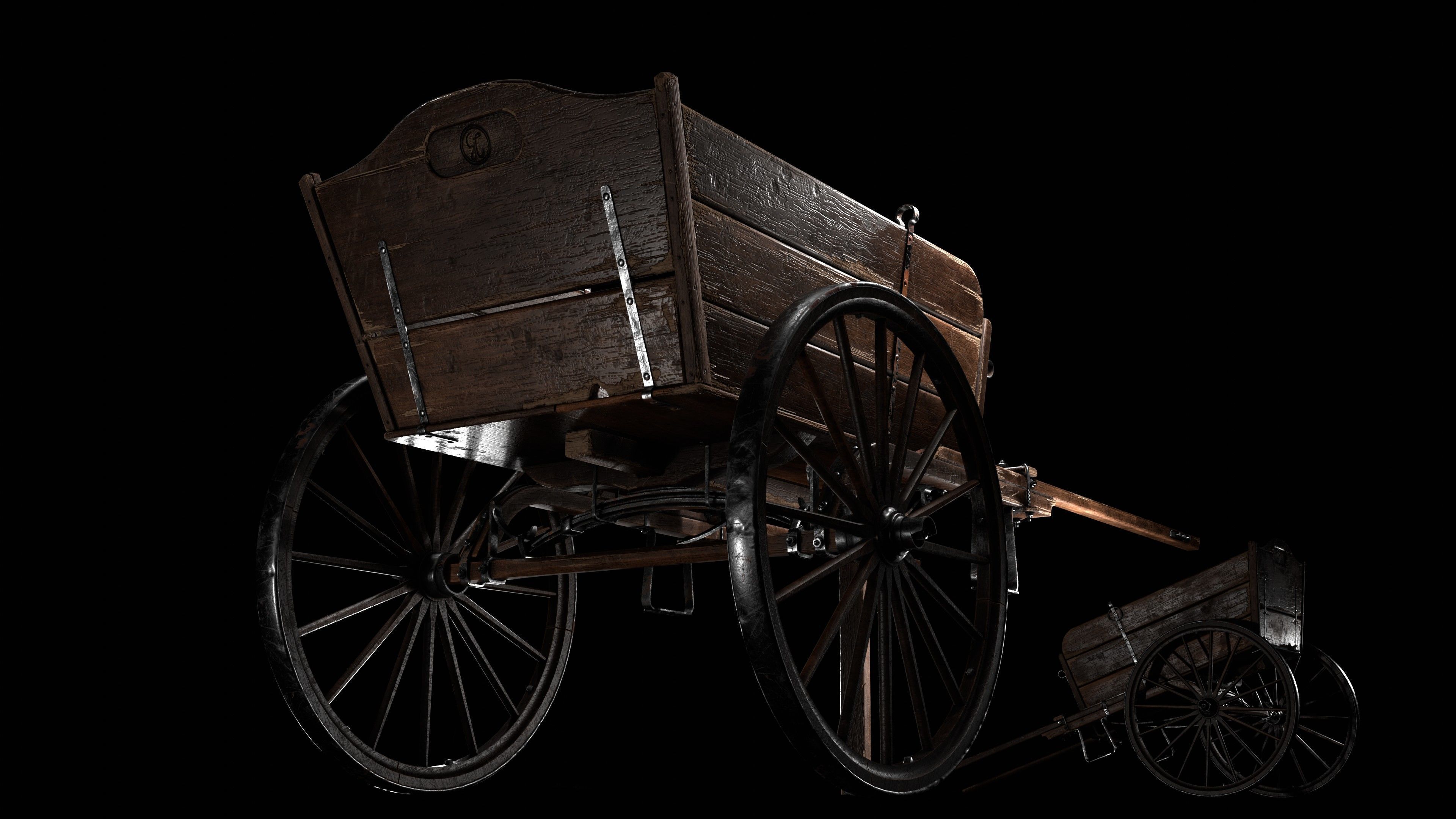 wooden cart  Low-poly 3D model_7
