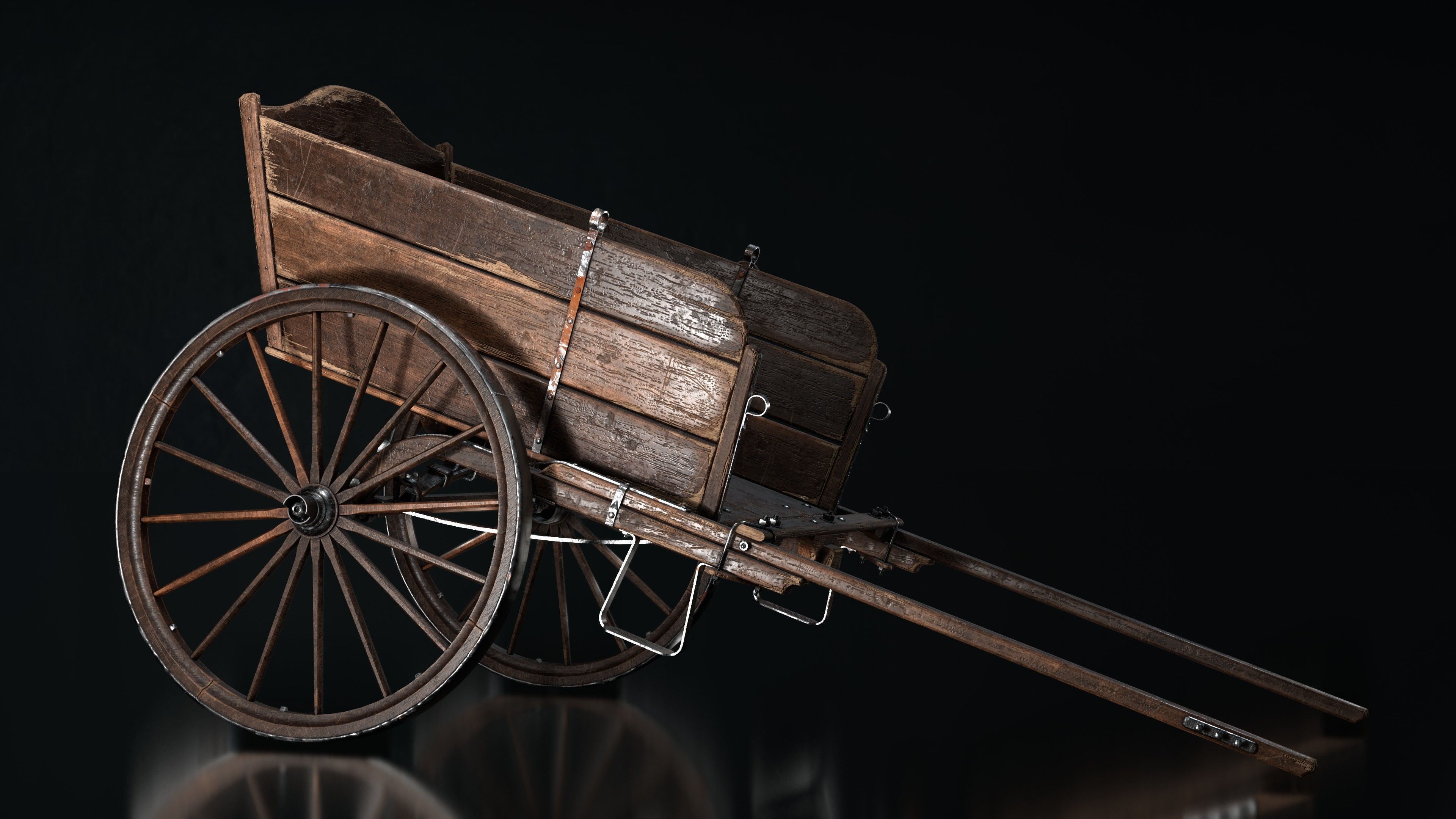 wooden cart  Low-poly 3D model_5
