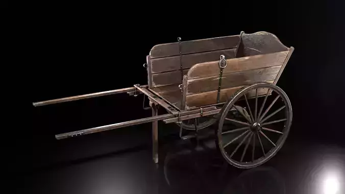 wooden cart  Low-poly 3D model