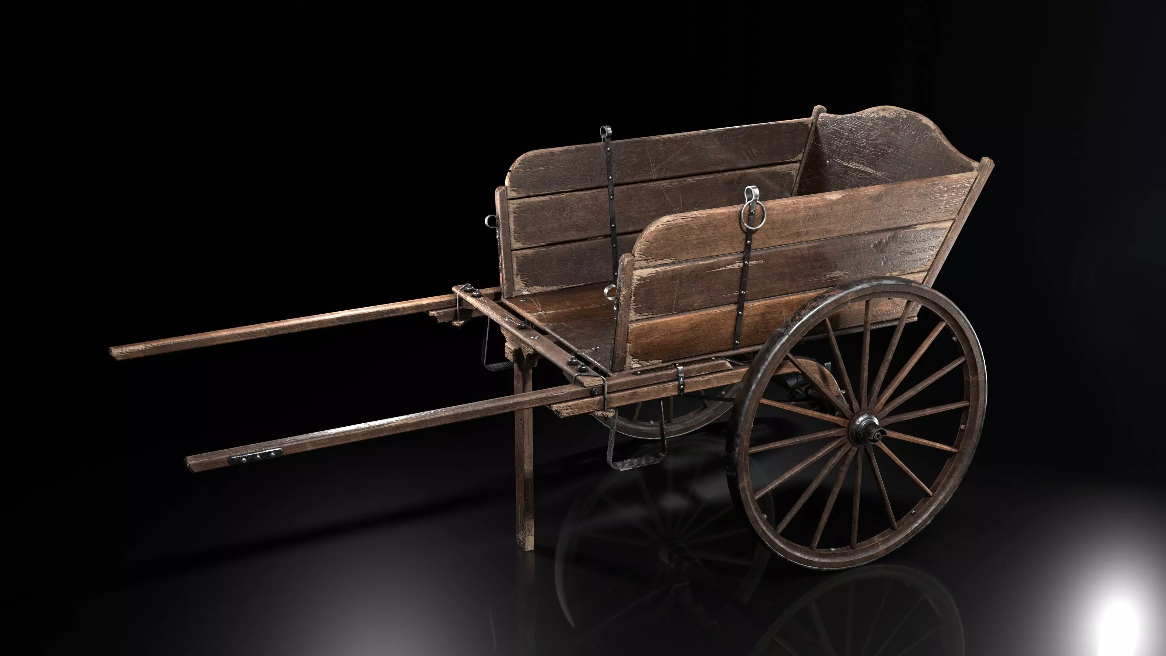 wooden cart  Low-poly 3D model_0