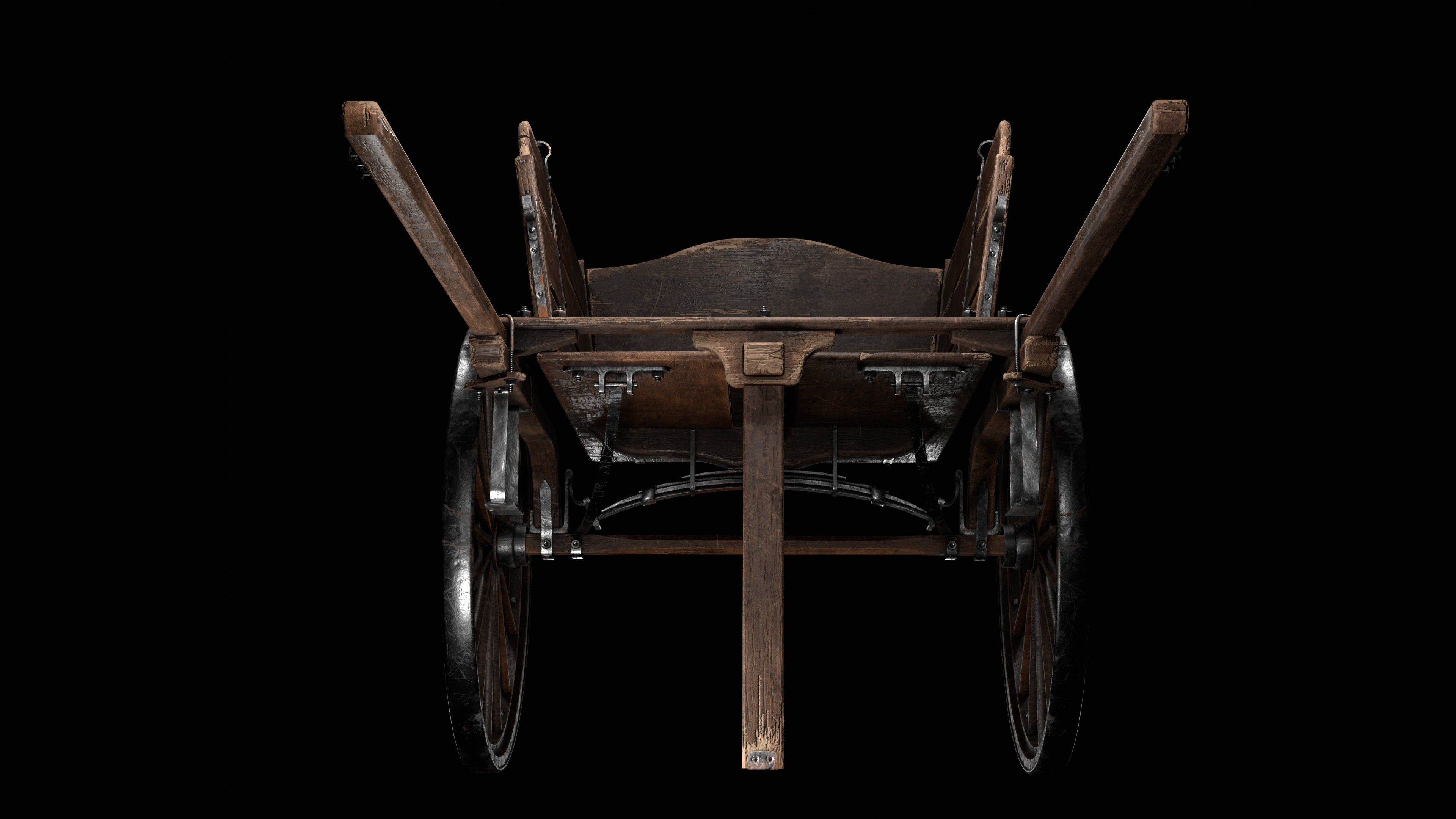 wooden cart  Low-poly 3D model_6