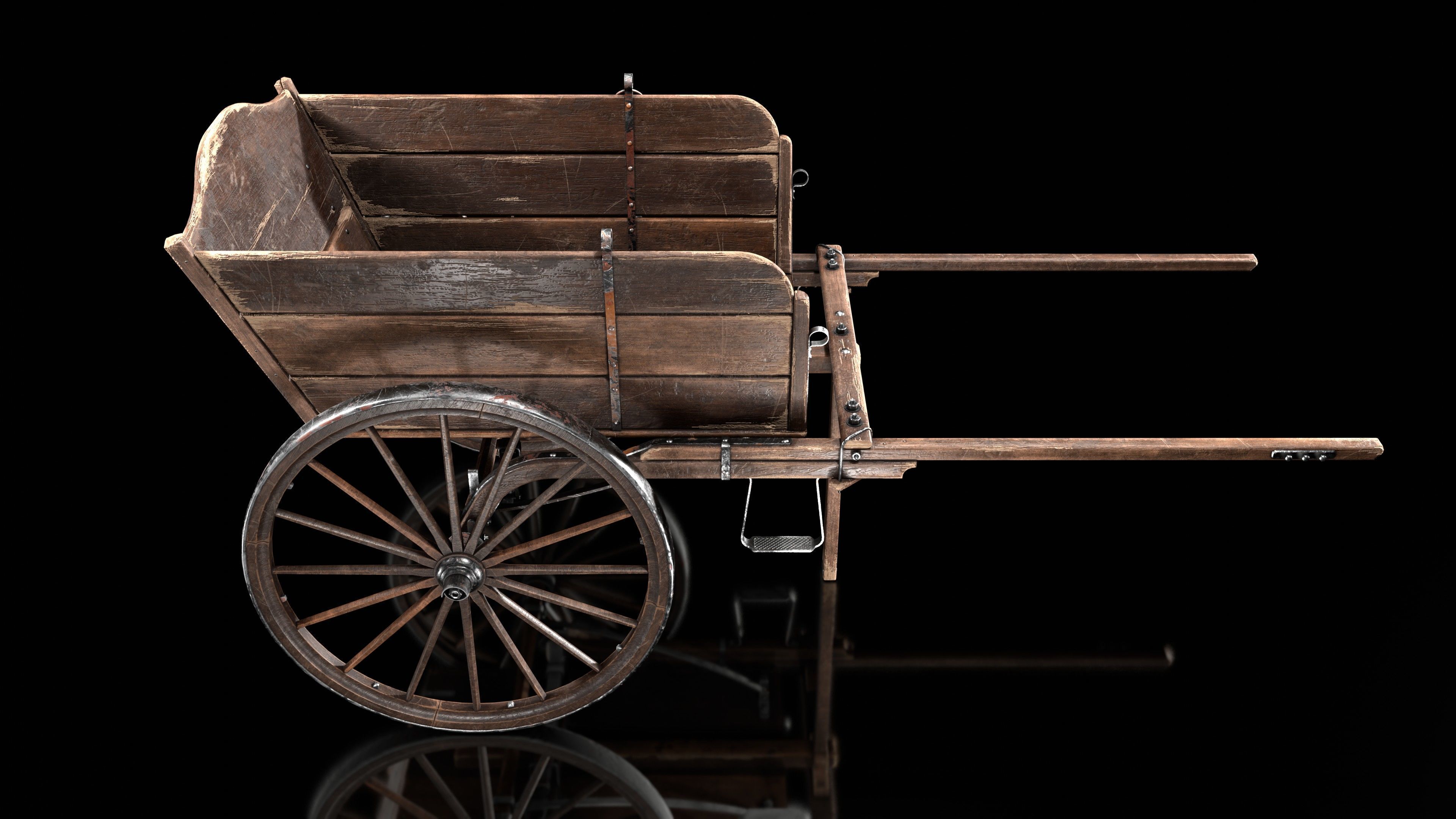 wooden cart  Low-poly 3D model_11