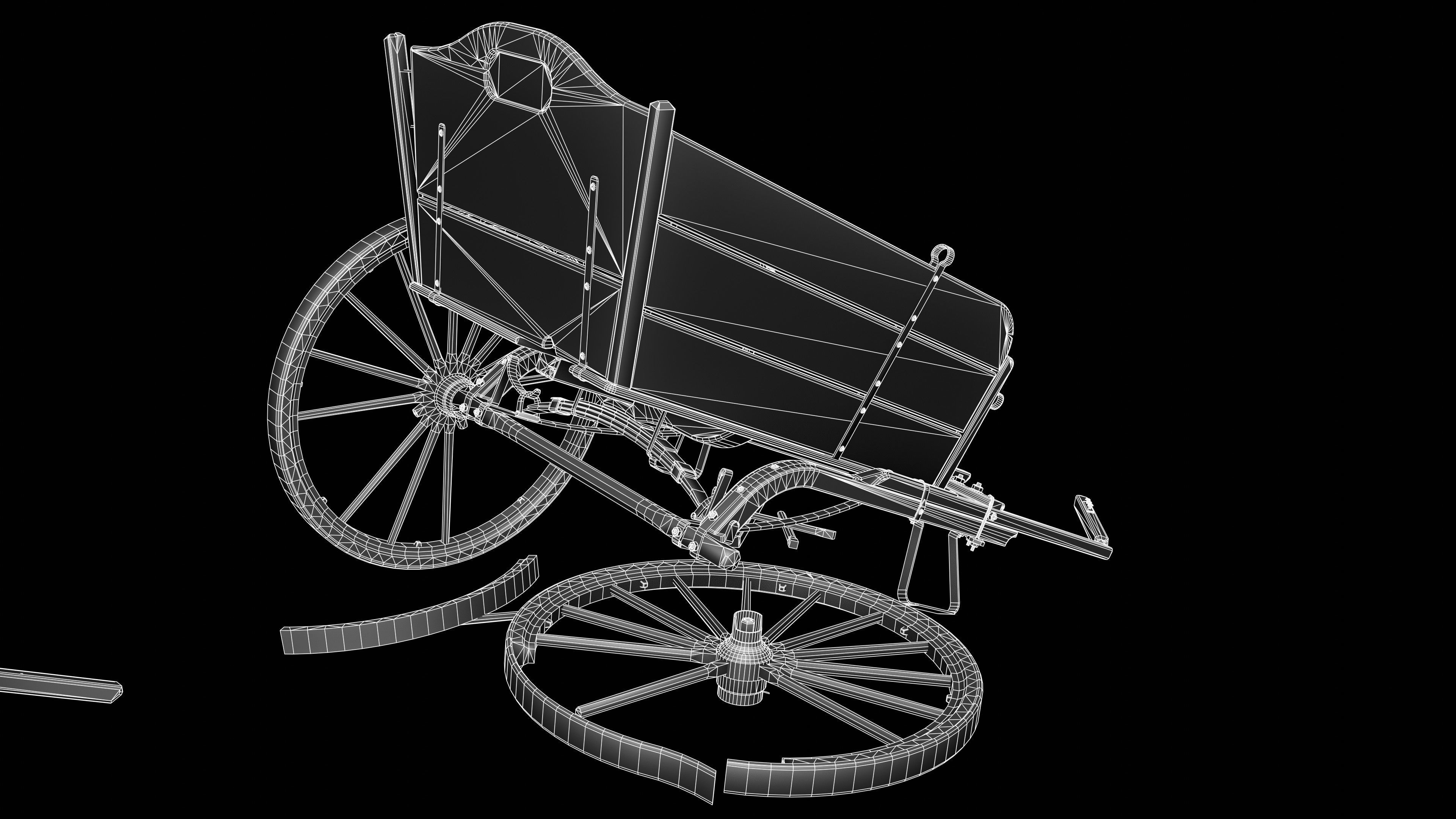 wooden cart  Low-poly 3D model_16