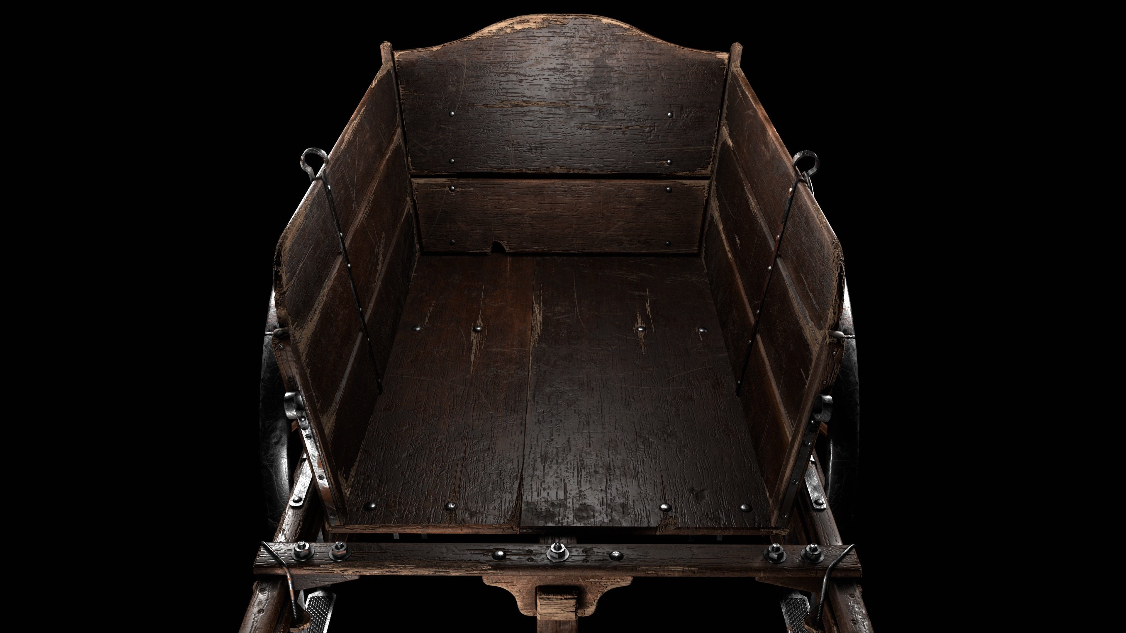 wooden cart  Low-poly 3D model_8