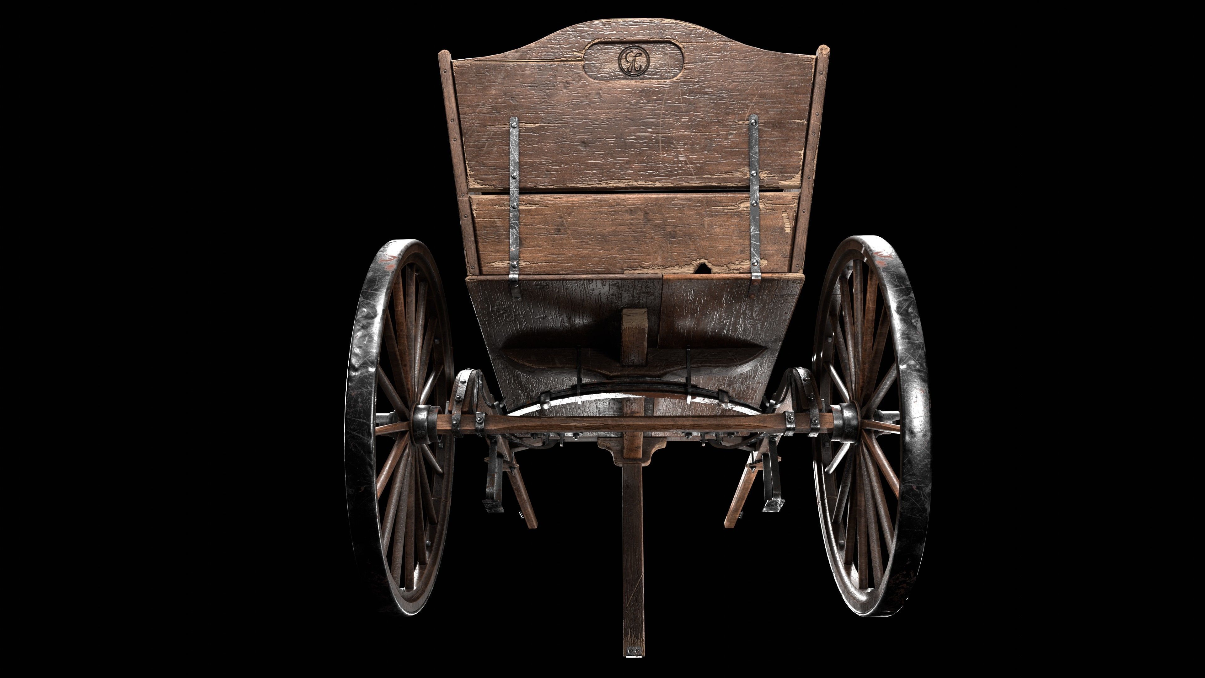 wooden cart  Low-poly 3D model_13