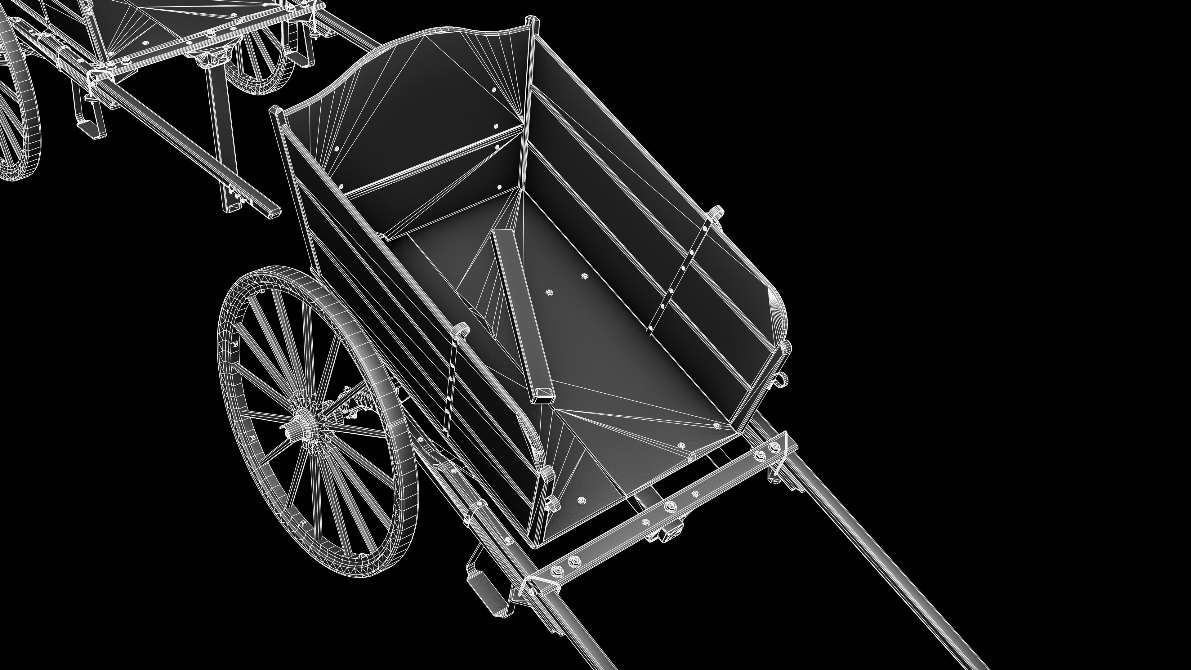 wooden cart  Low-poly 3D model_14