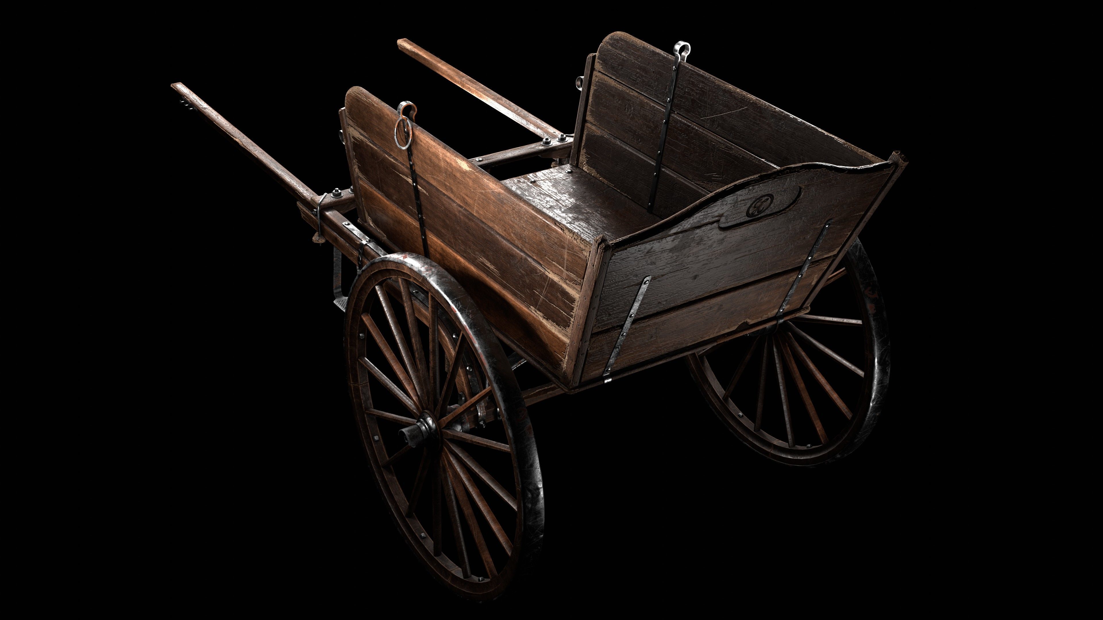 wooden cart  Low-poly 3D model_9