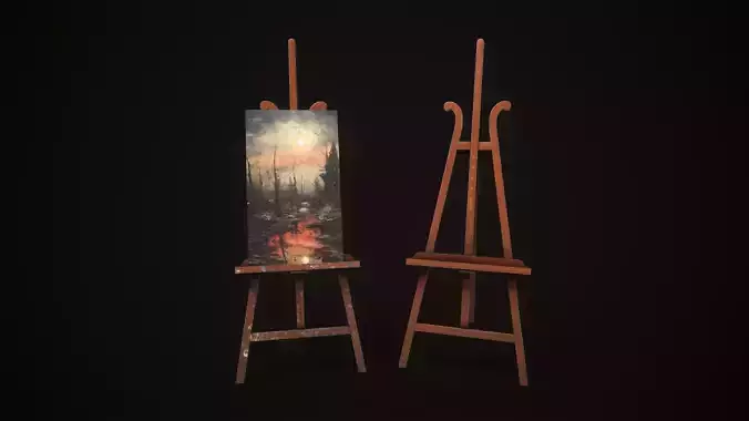 Vintage easel and canvas