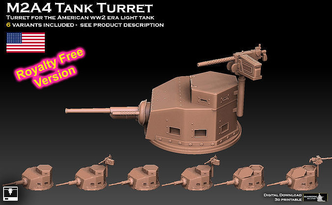 M2A4 Tank Turret ROYALTY FREE VERSION 3D print model