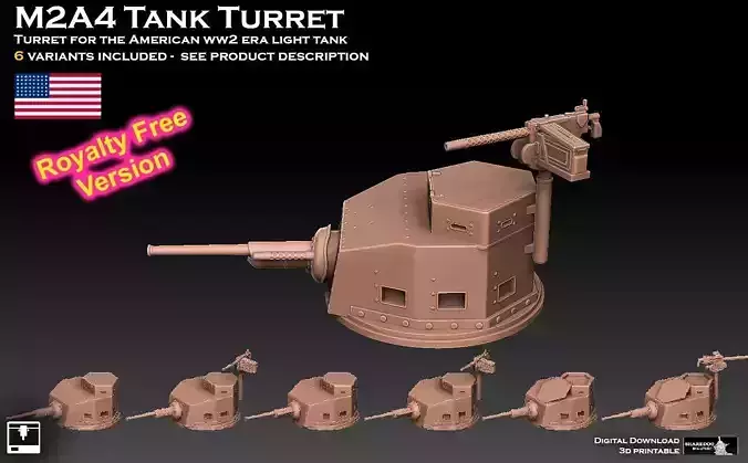 M2A4 Tank Turret ROYALTY FREE VERSION 3D print model