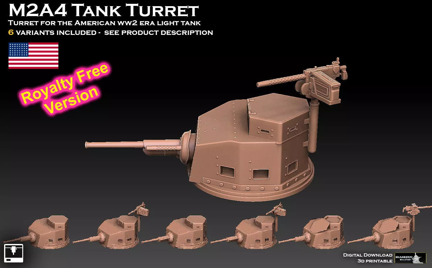M2A4 Tank Turret ROYALTY FREE VERSION 3D print model_0