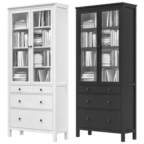 IKEA - HEMNES Cabinet with glass door and 3 drawers with books