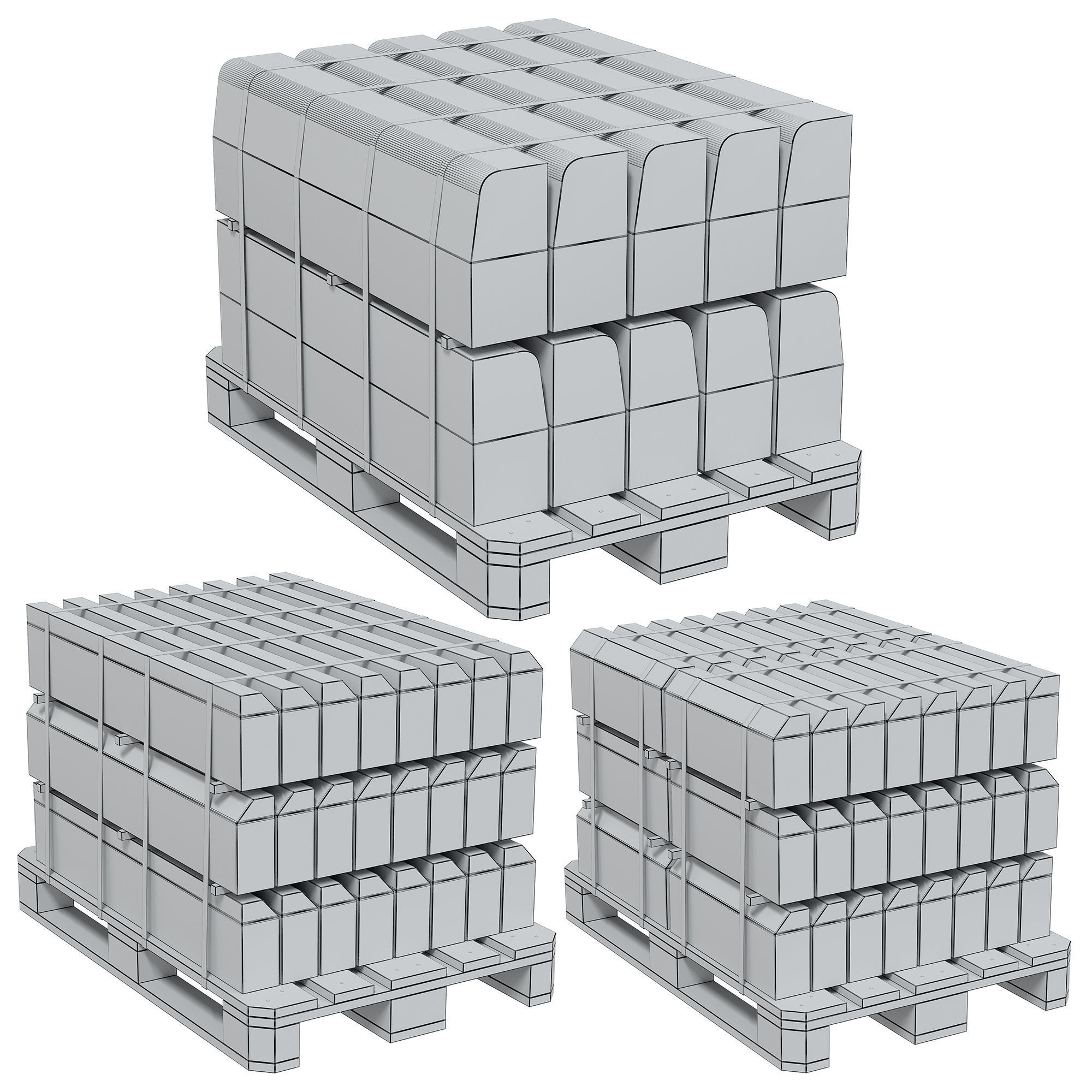A set of pallets with different cargo and a trolley 3D model_6