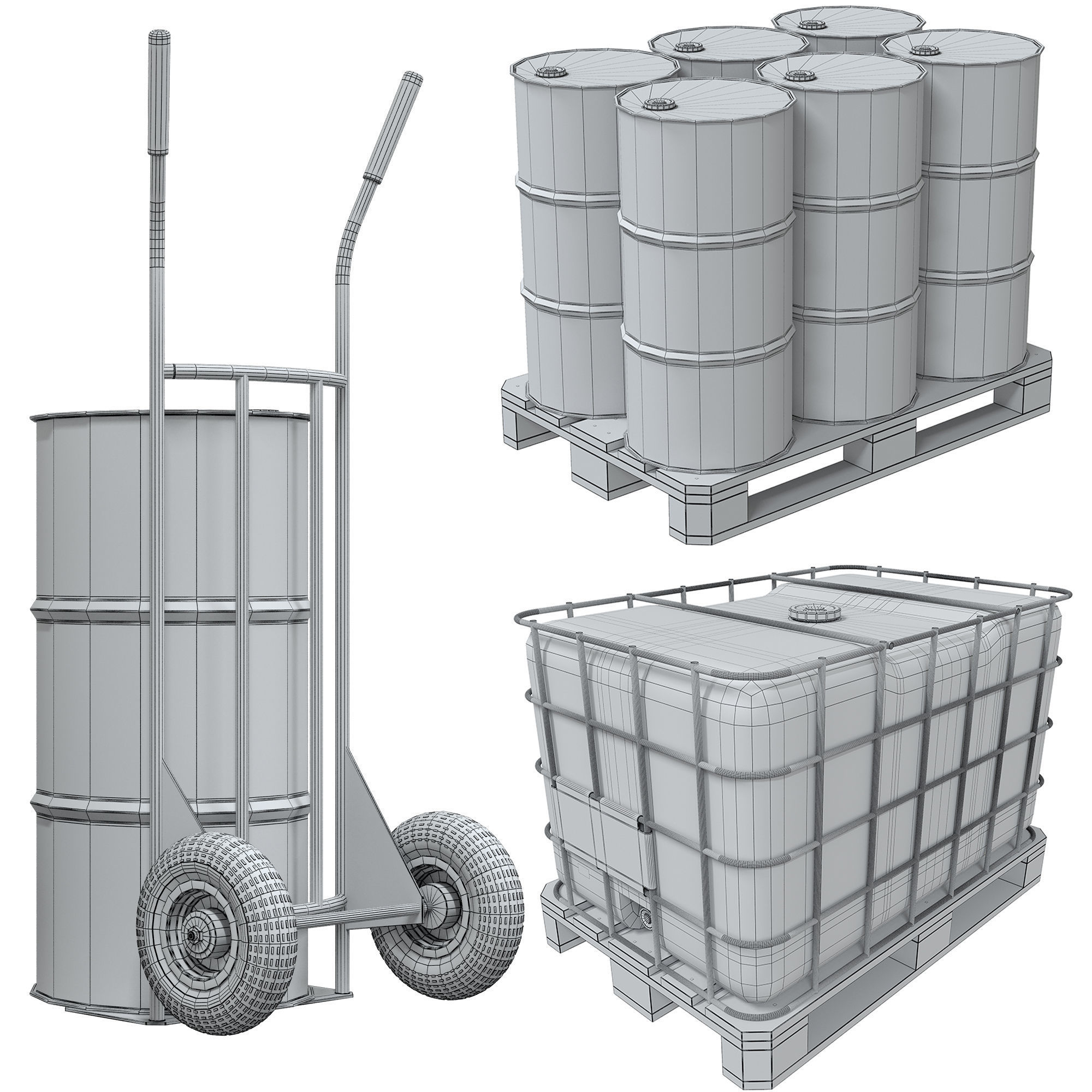 A set of pallets with different cargo and a trolley 3D model_5