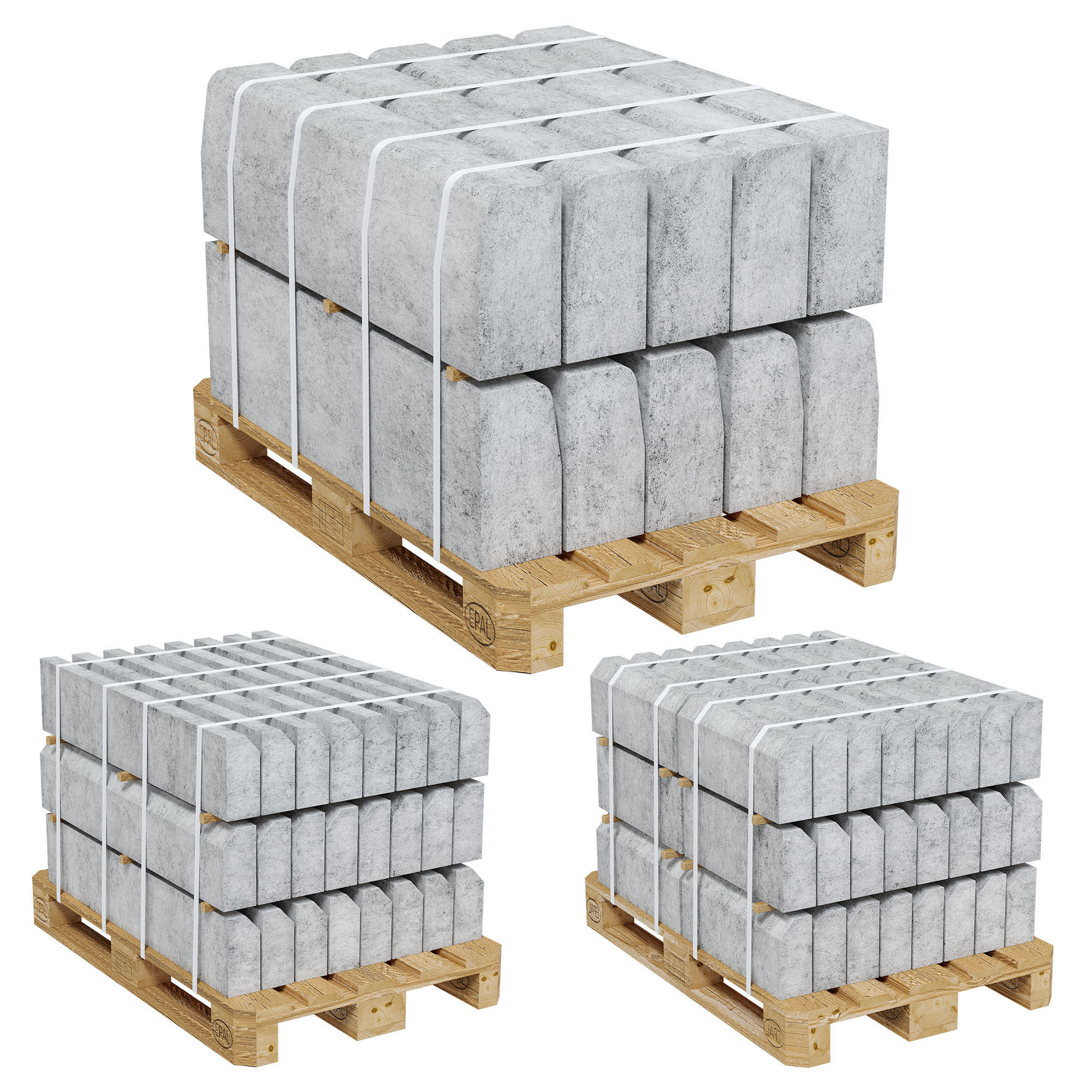 A set of pallets with different cargo and a trolley 3D model_4