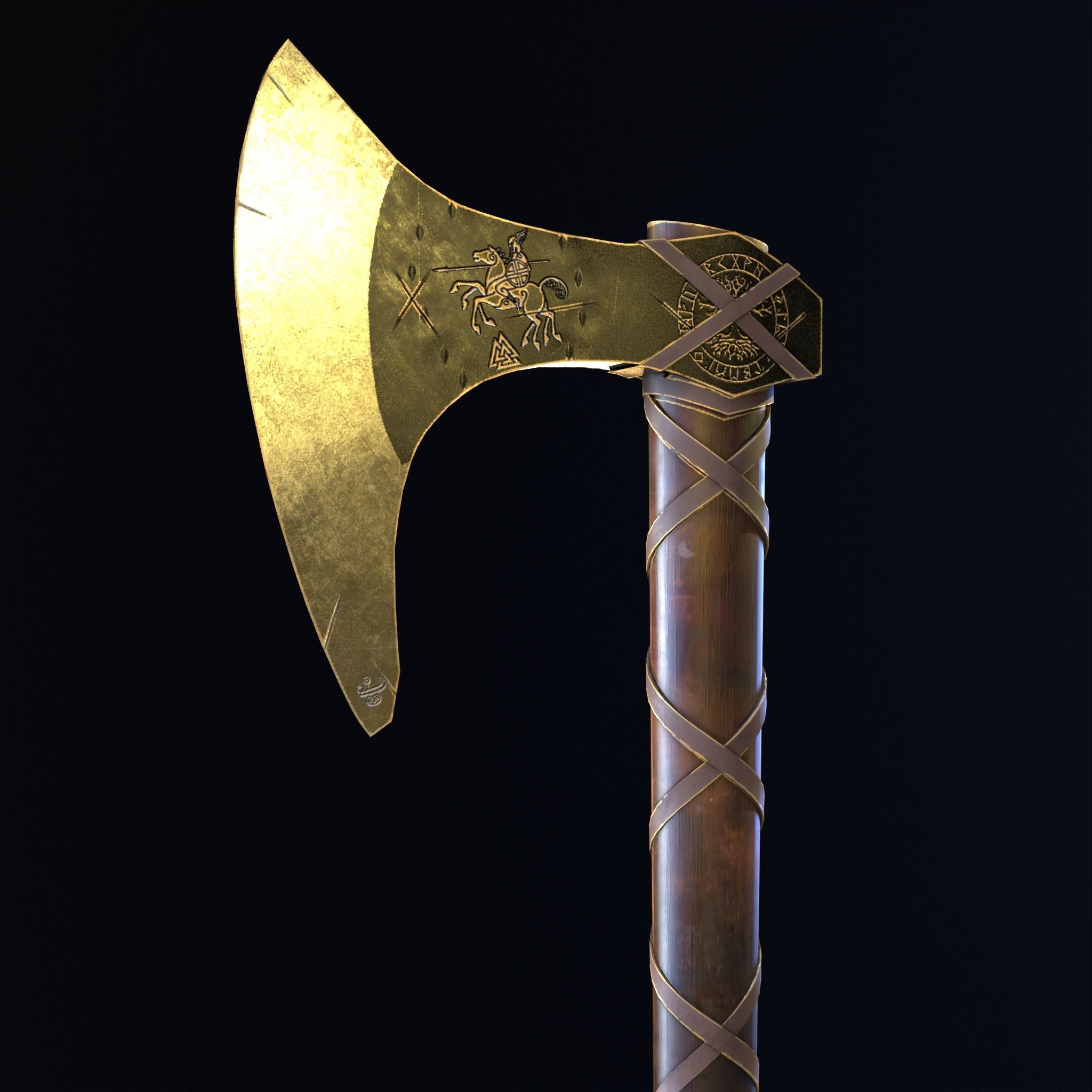 Nordic Gold - Silver  Axe  Low-poly 3D model_2