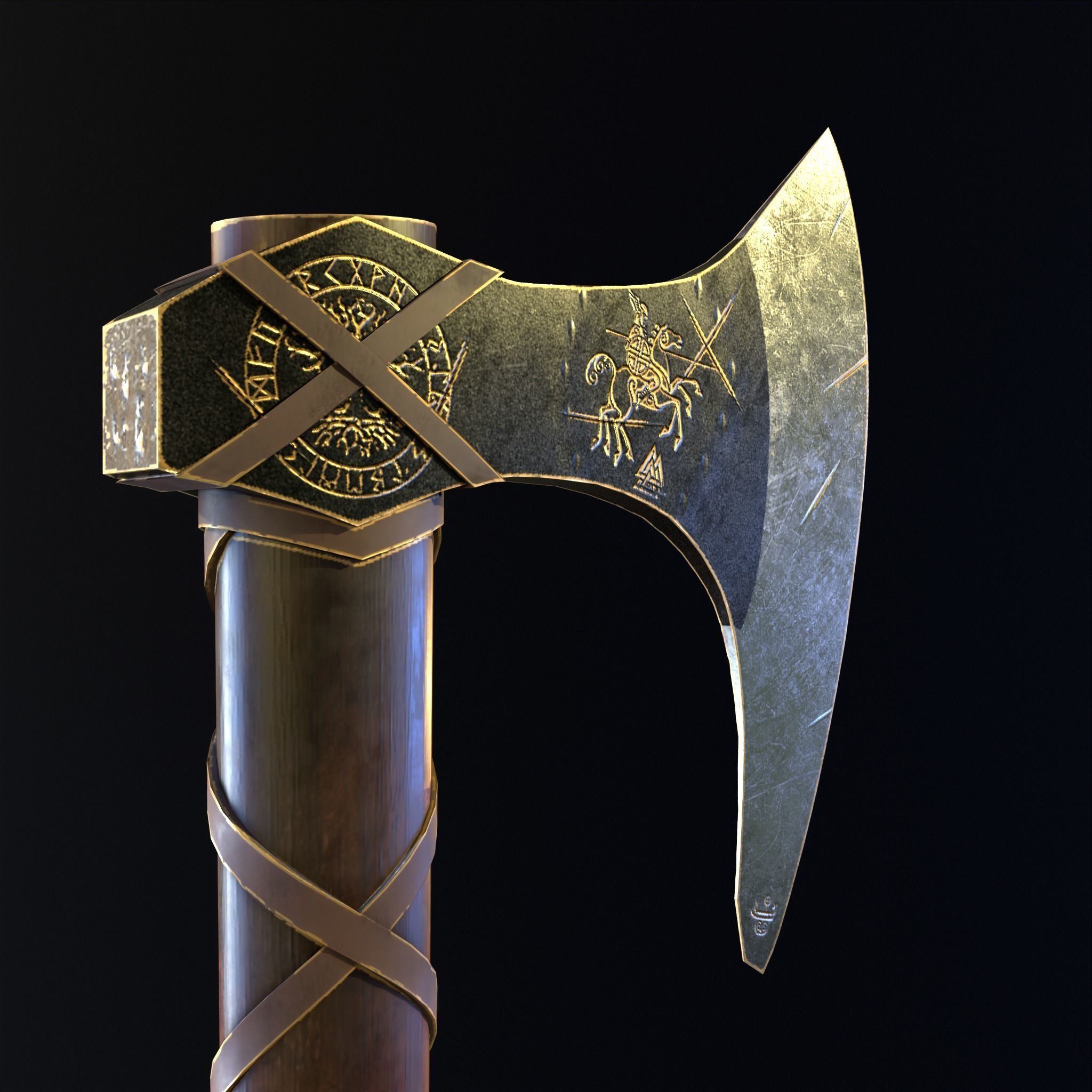 Nordic Gold - Silver  Axe  Low-poly 3D model_3