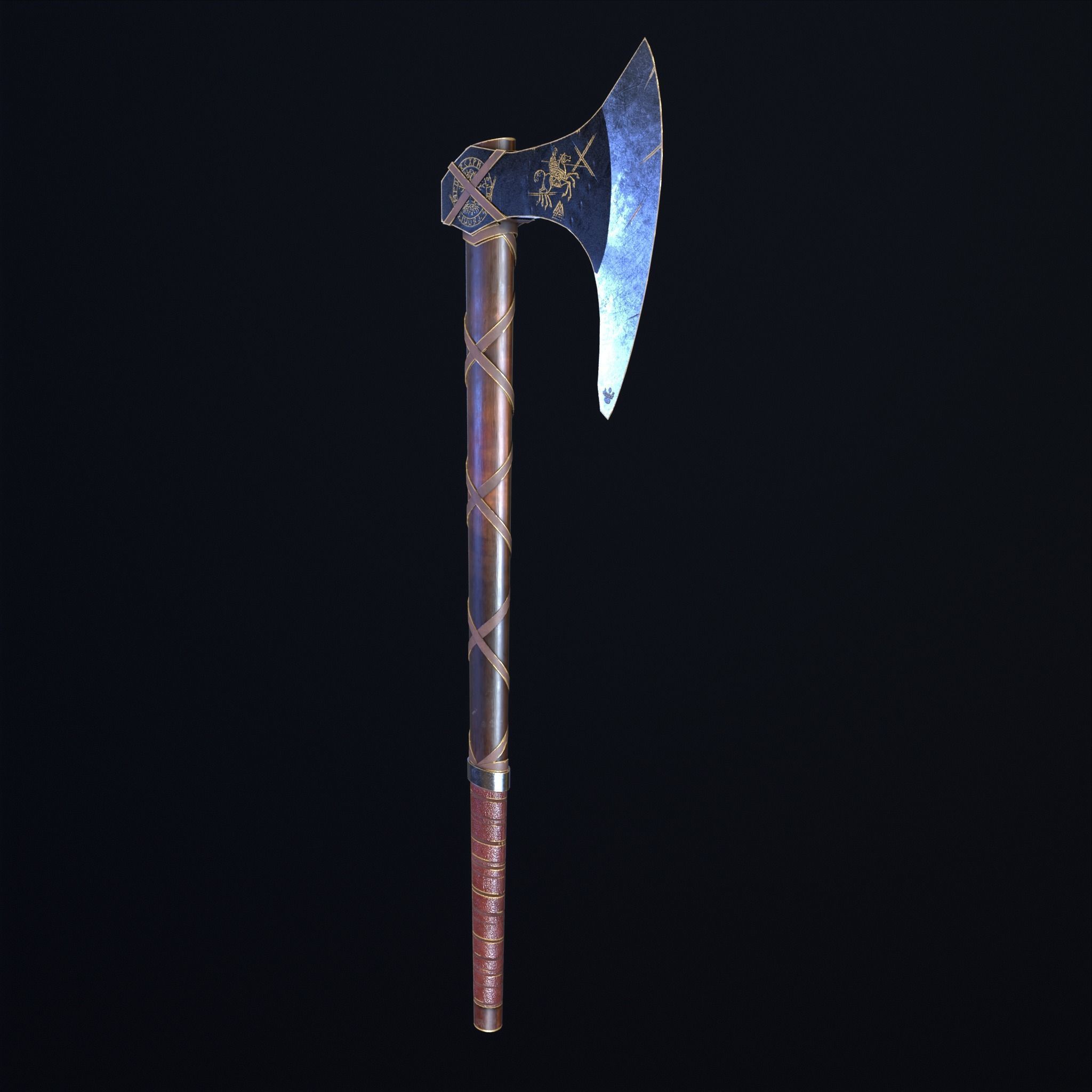 Nordic Gold - Silver  Axe  Low-poly 3D model_8