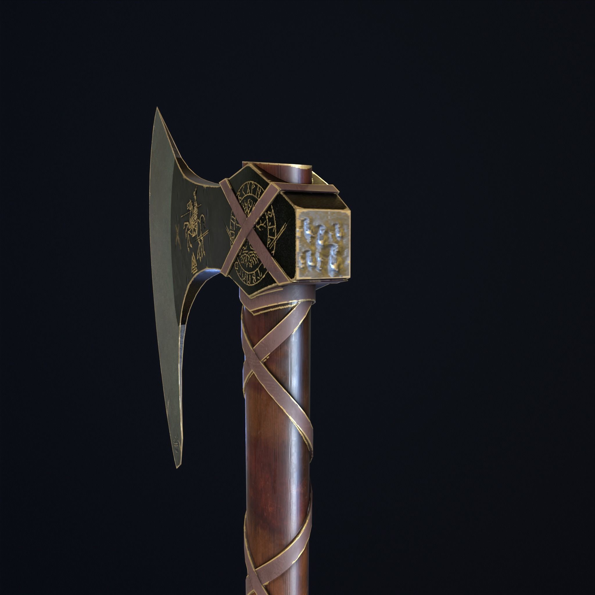 Nordic Gold - Silver  Axe  Low-poly 3D model_4