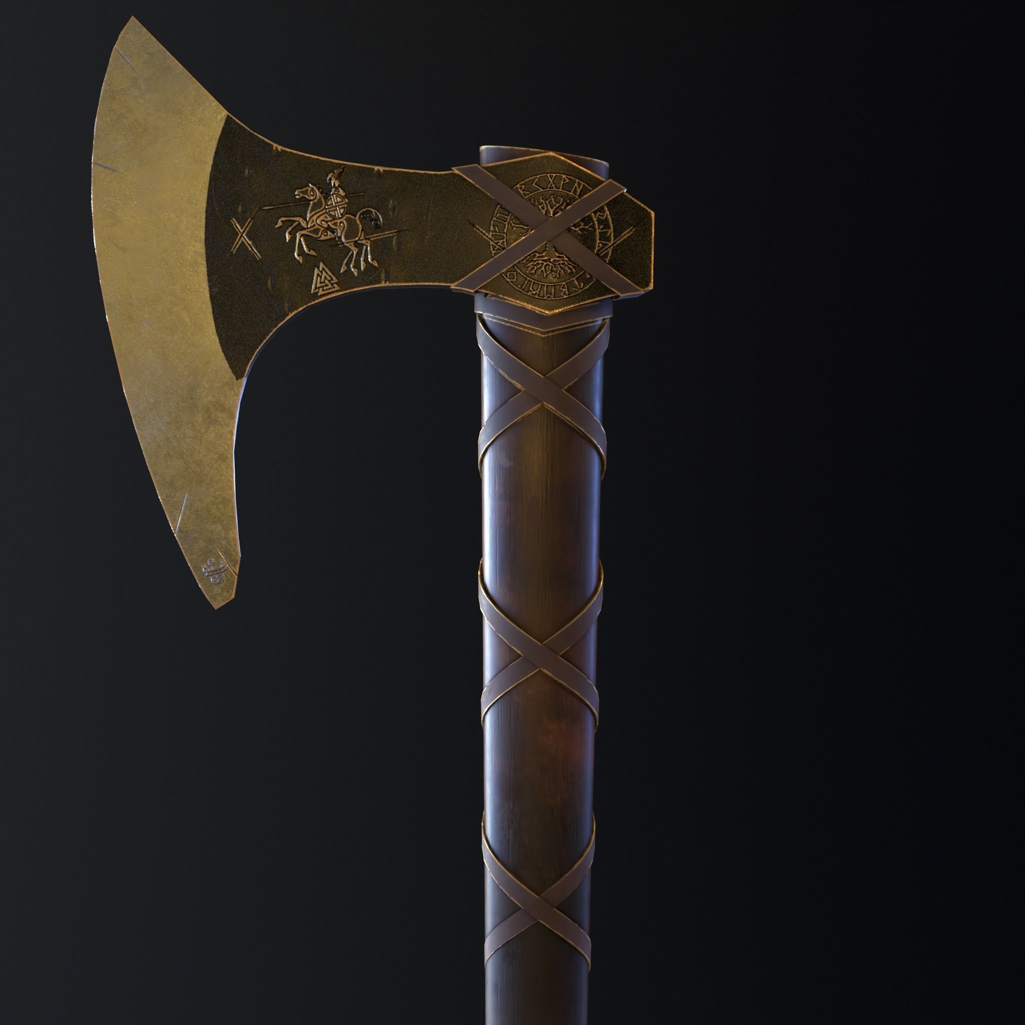 Nordic Gold - Silver  Axe  Low-poly 3D model_6