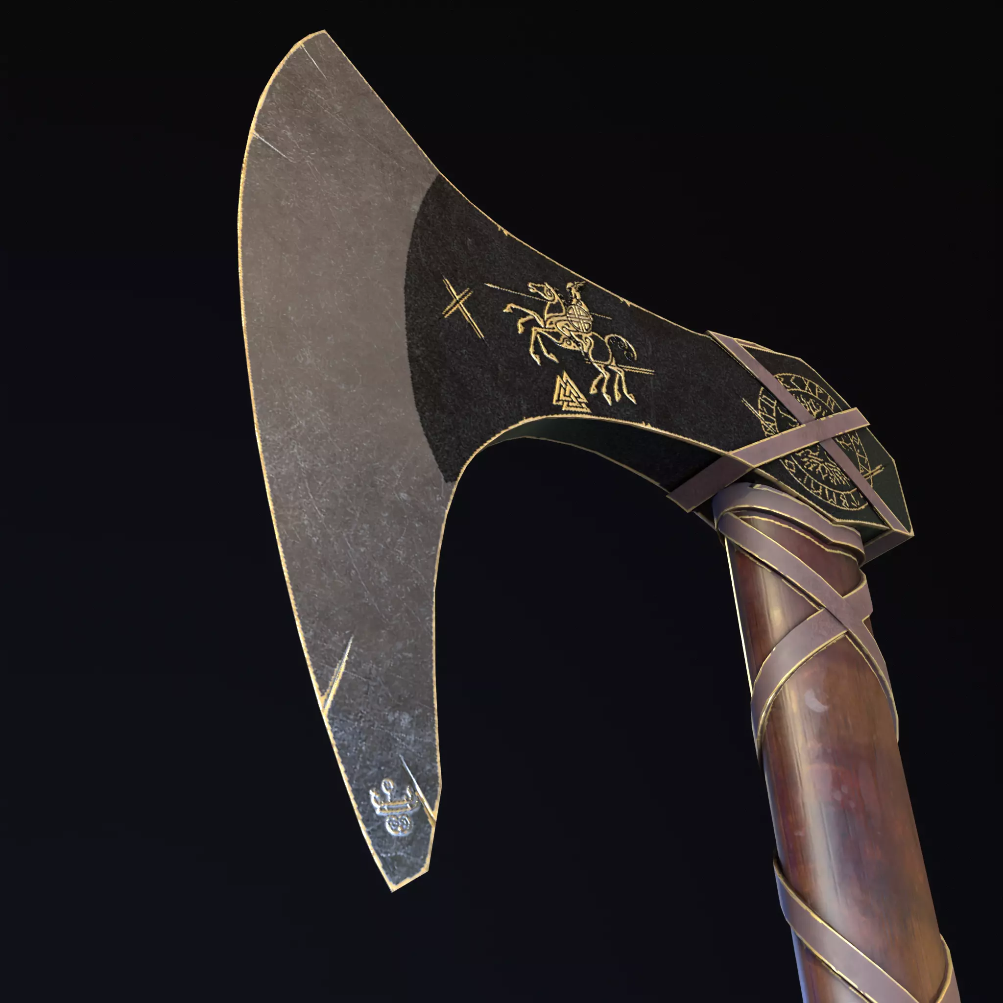 Nordic Gold - Silver  Axe  Low-poly 3D model_0