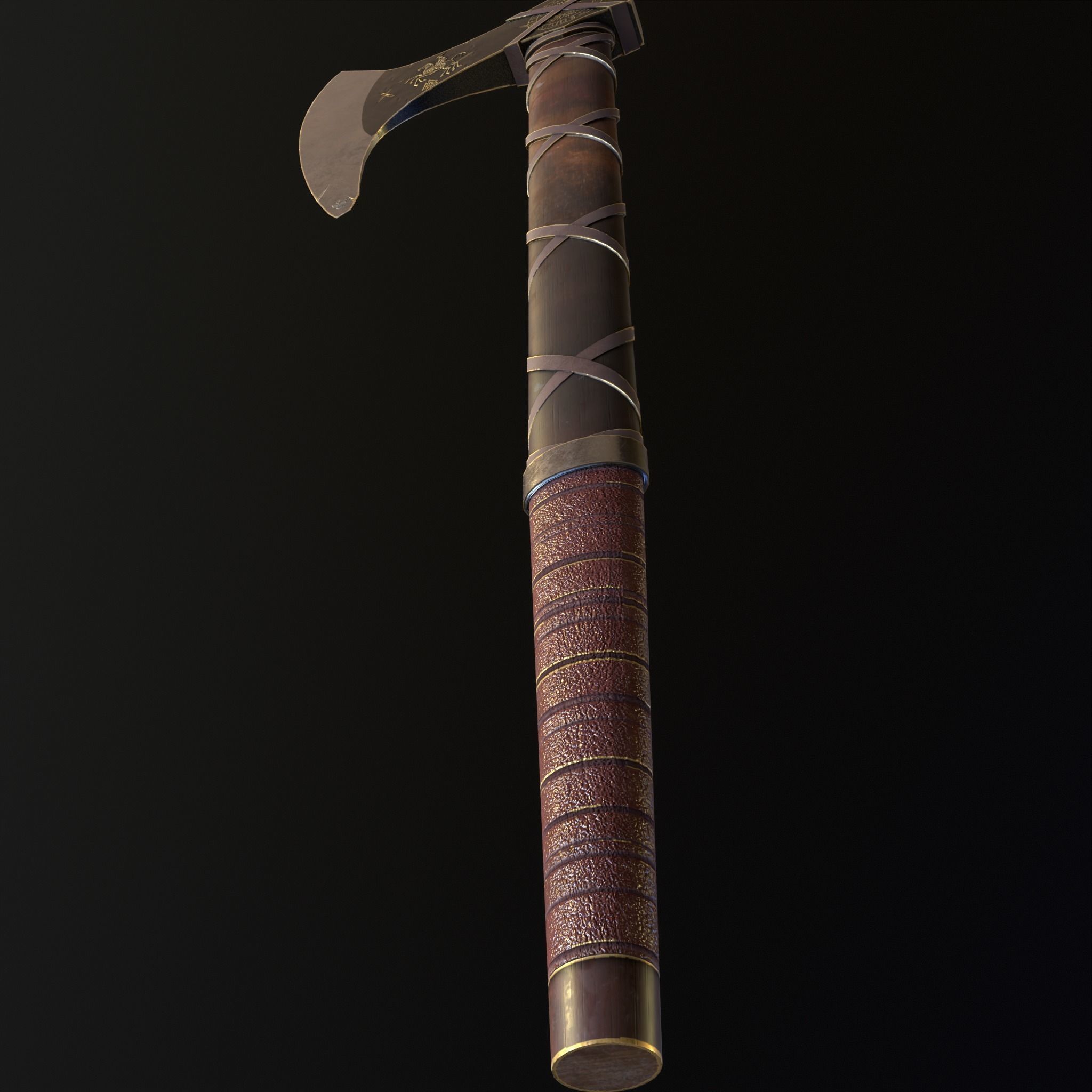 Nordic Gold - Silver  Axe  Low-poly 3D model_5