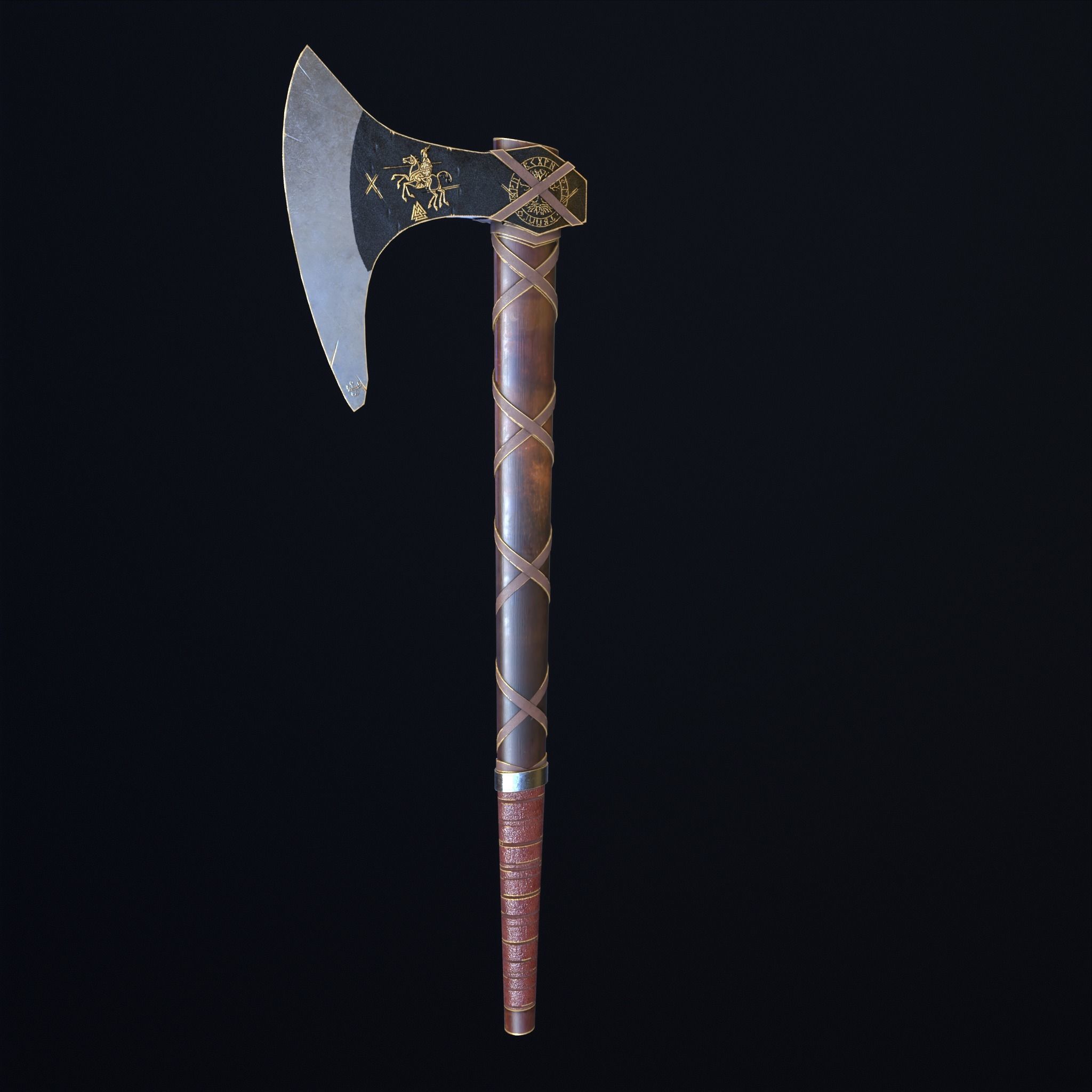 Nordic Gold - Silver  Axe  Low-poly 3D model_7