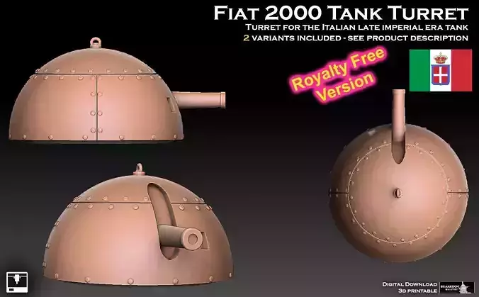 Fiat 2000 Tank Turret ROYALTY FREE VERSION 3D print model