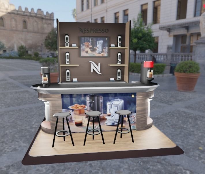 coffee-stand coffee bar with chairs and tables Low-poly 3D model_1
