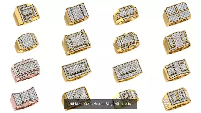 45 Mens Gents Groom Ring 3D Model Collection