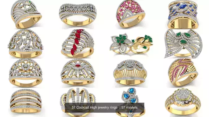 57 Cocktail High jewelry rings  3D Model Collection