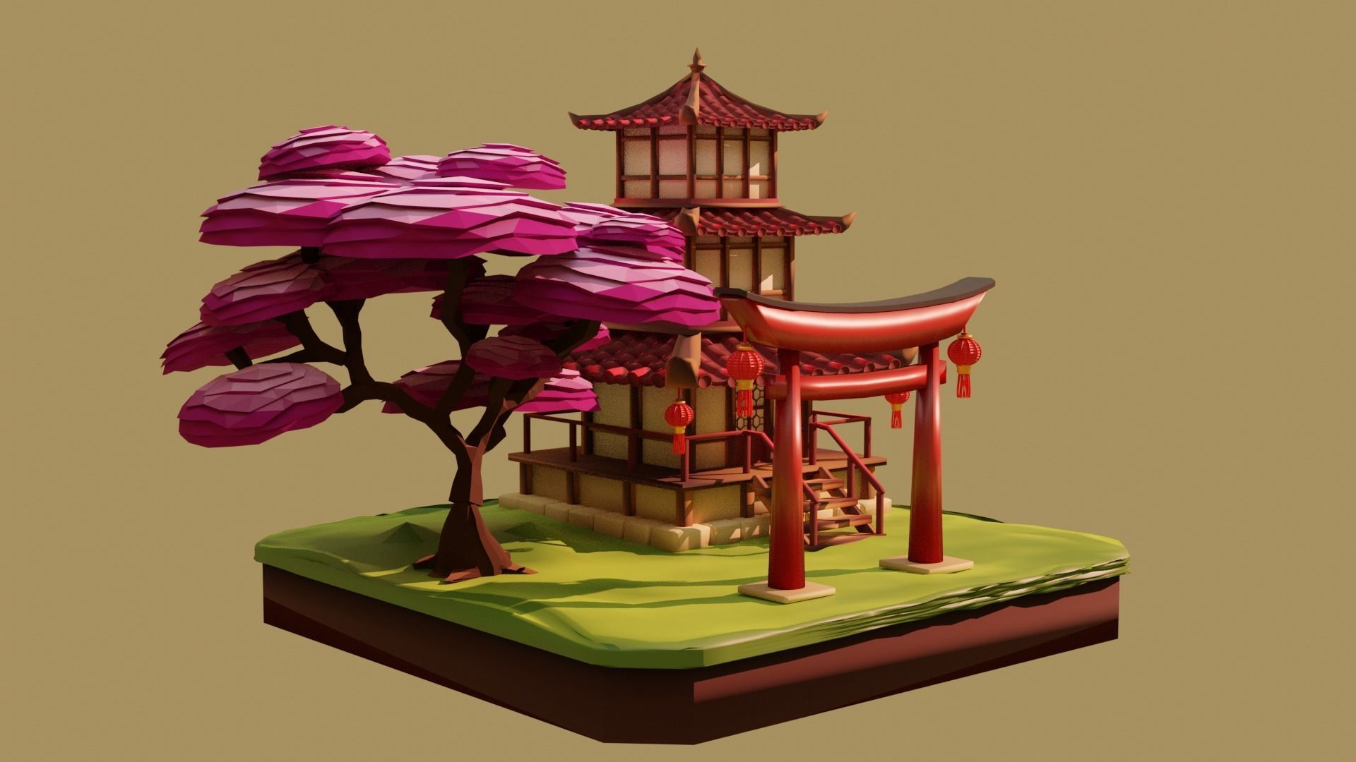 Pagoda  Japanese Temple Low-poly 3D model_2