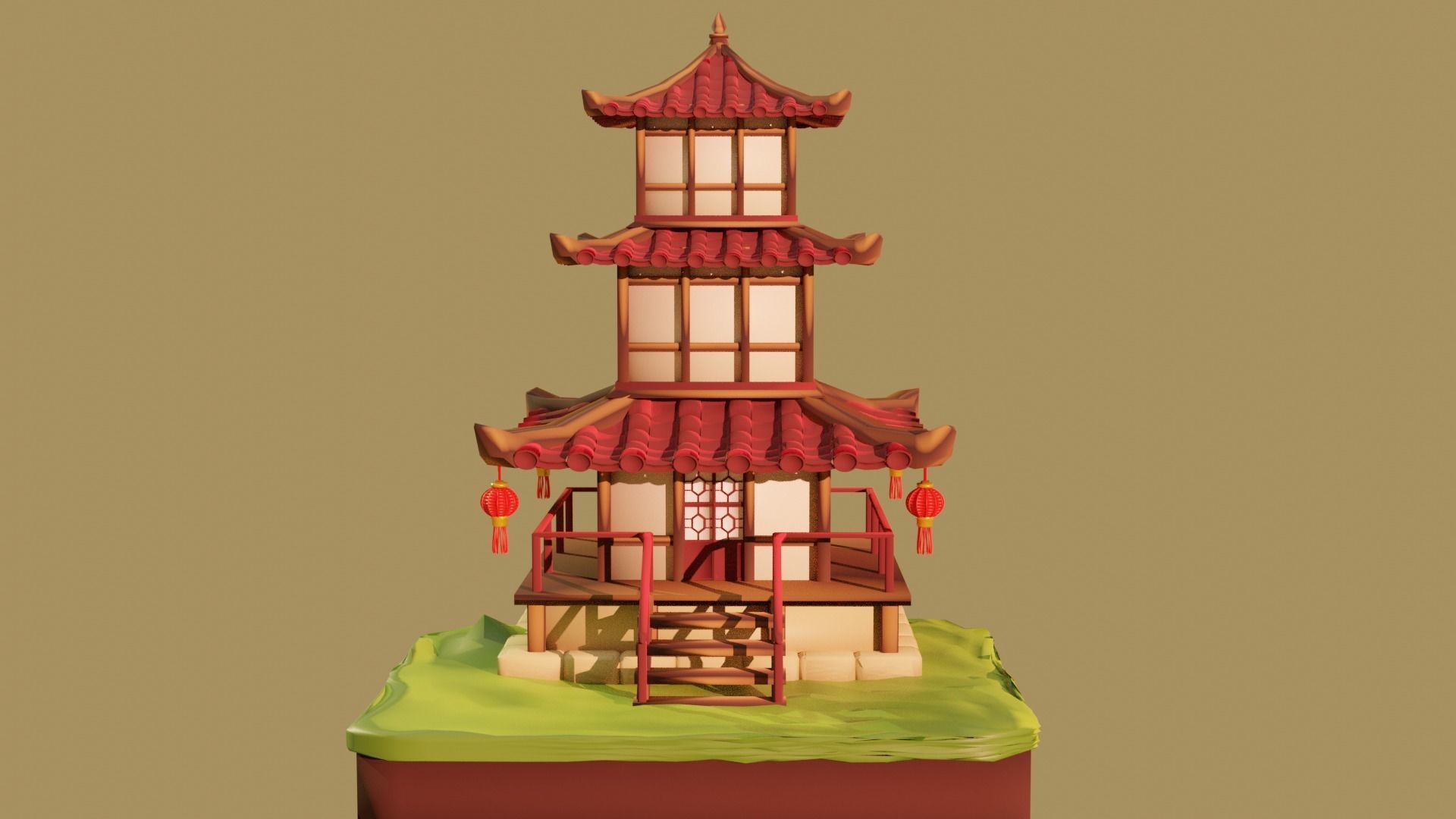 Pagoda  Japanese Temple Low-poly 3D model_9