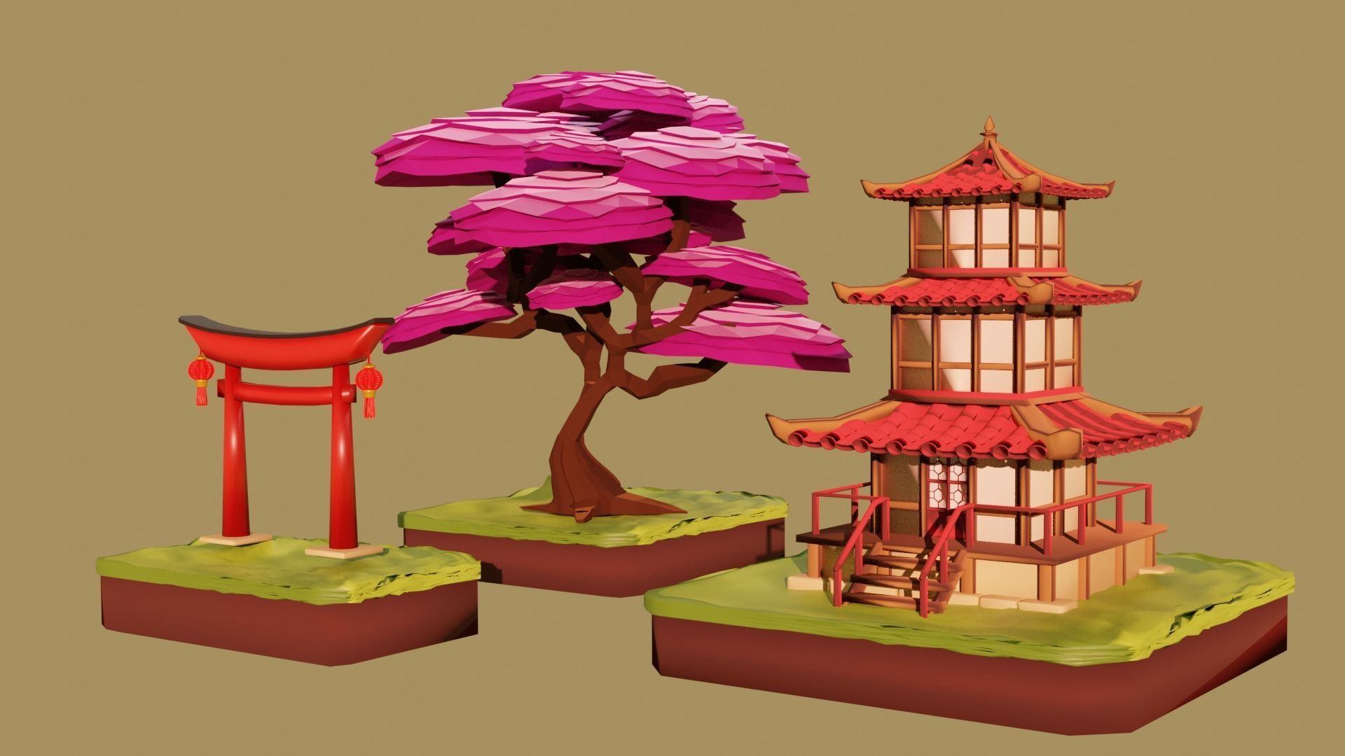 Pagoda  Japanese Temple Low-poly 3D model_4