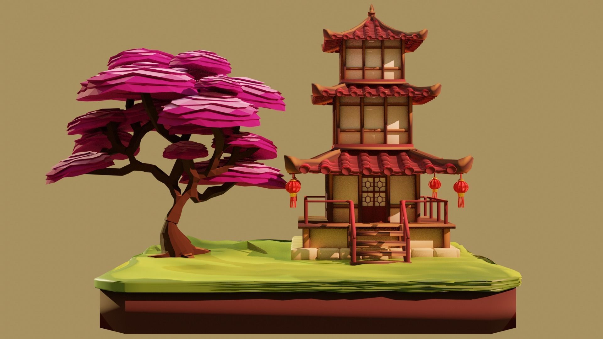 Pagoda  Japanese Temple Low-poly 3D model_3