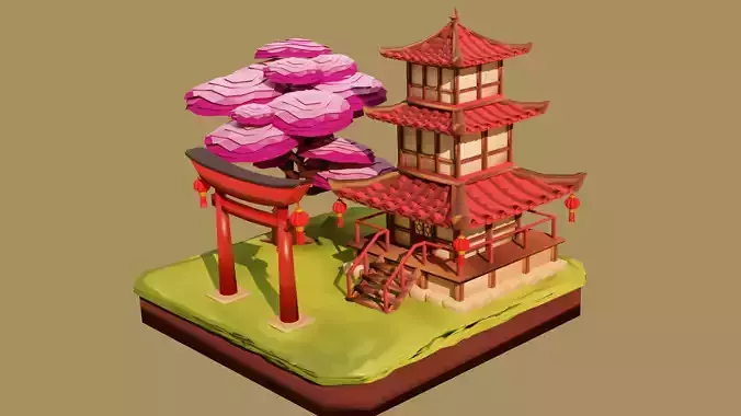Pagoda  Japanese Temple Low-poly 3D model