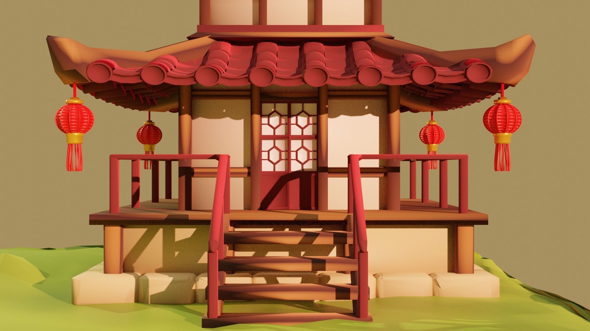 Pagoda  Japanese Temple Low-poly 3D model_6