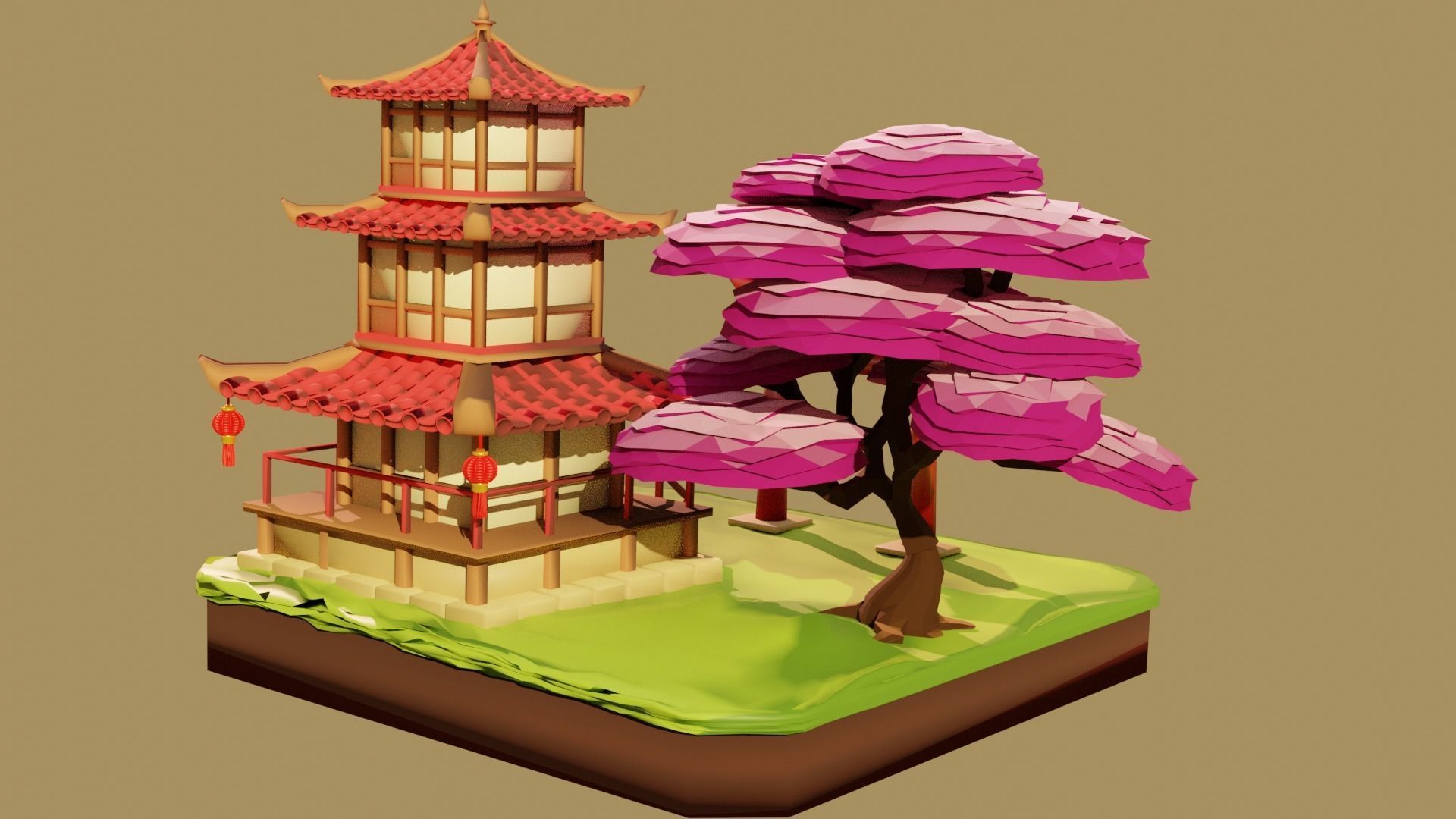 Pagoda  Japanese Temple Low-poly 3D model_5
