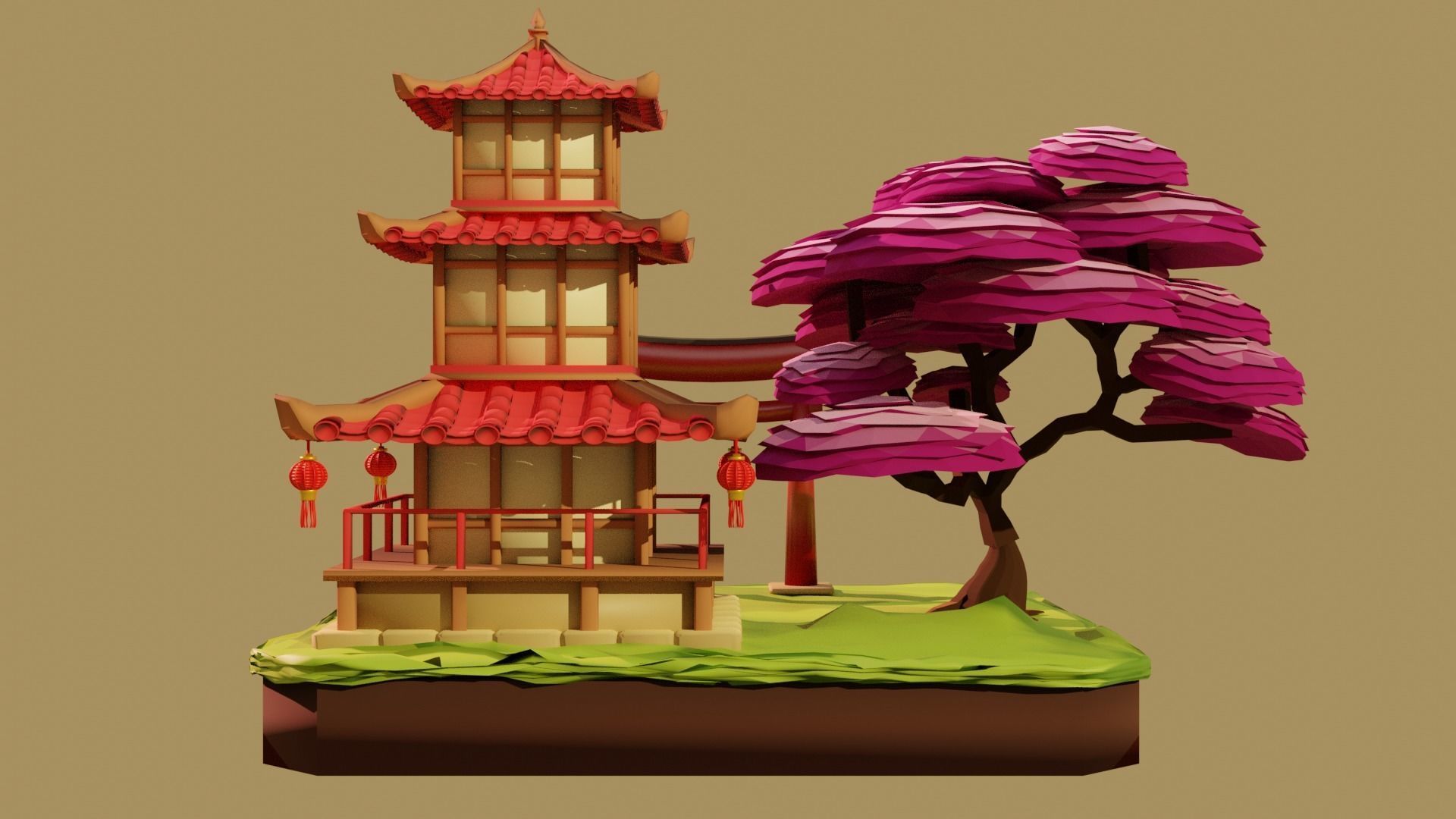Pagoda  Japanese Temple Low-poly 3D model_7