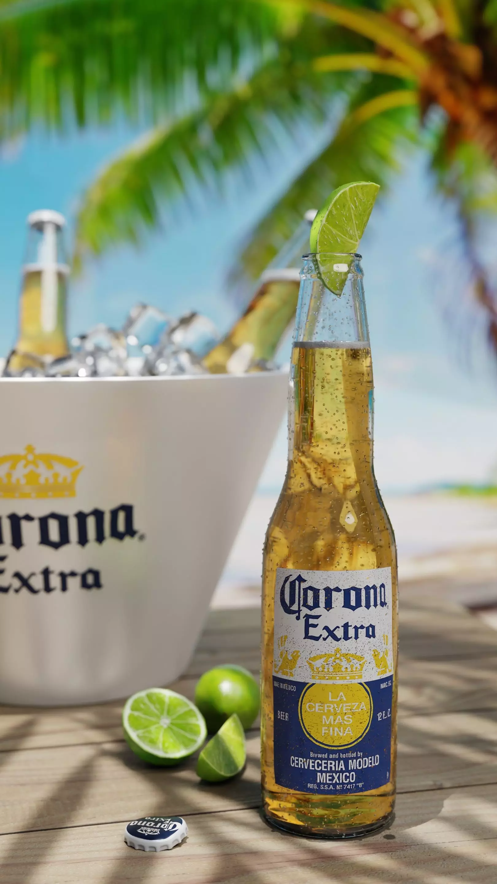 Beer-soda bottle with caps and liquid 3D model_0