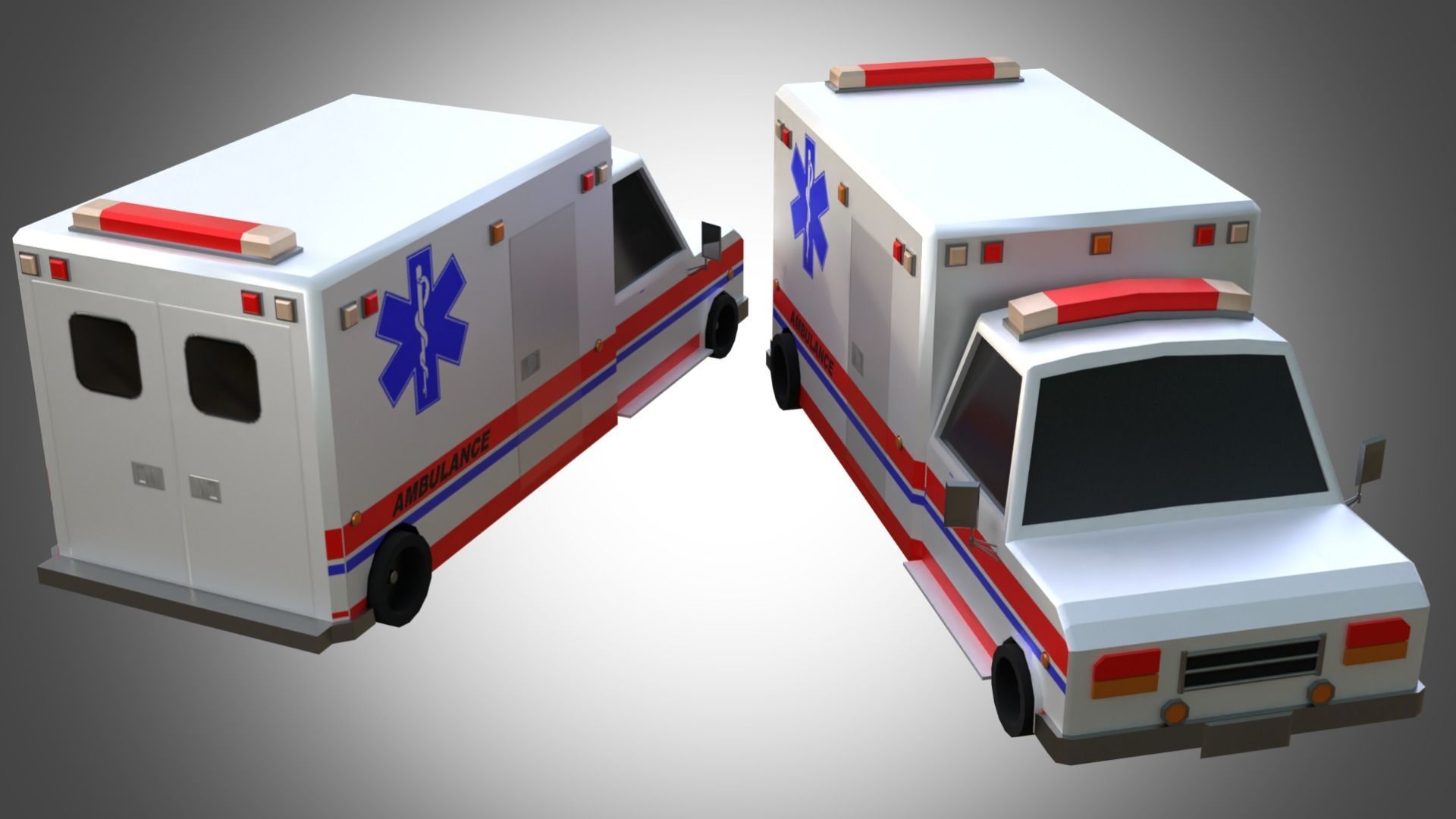 Low poly ambulance Low-poly 3D model_2