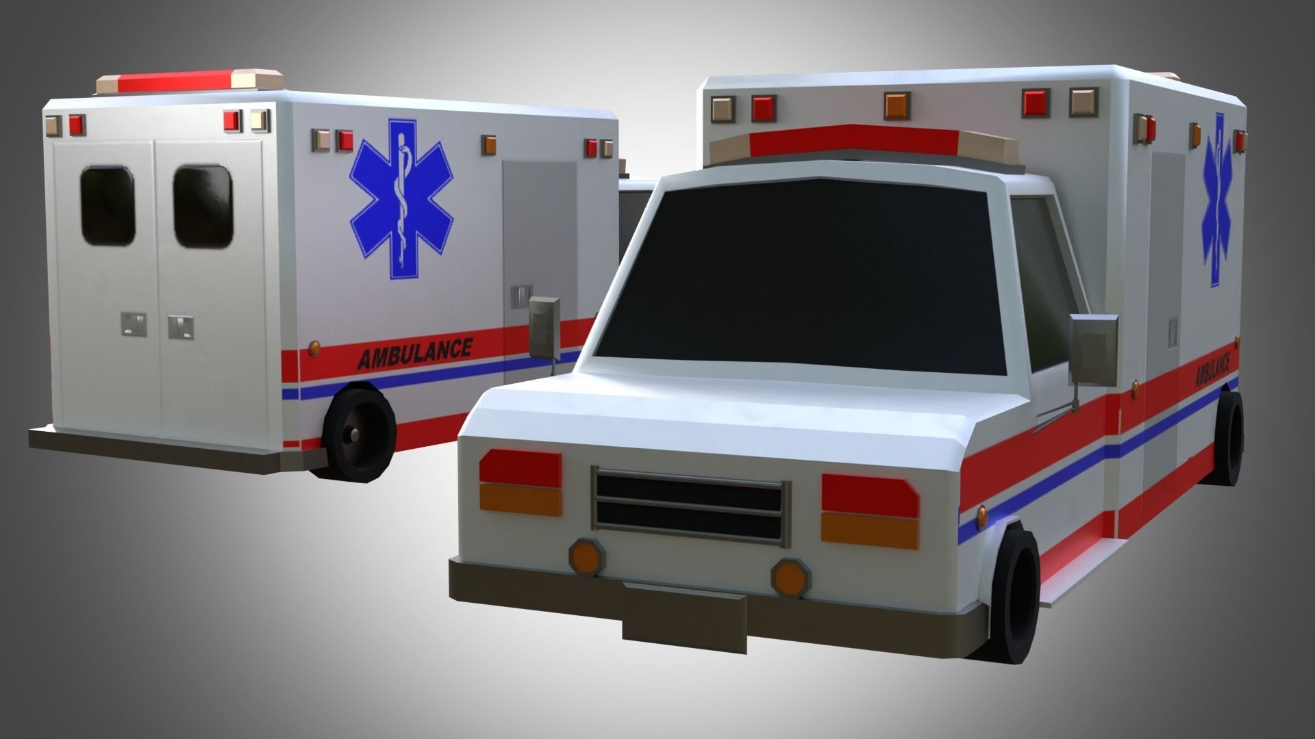 Low poly ambulance Low-poly 3D model_1