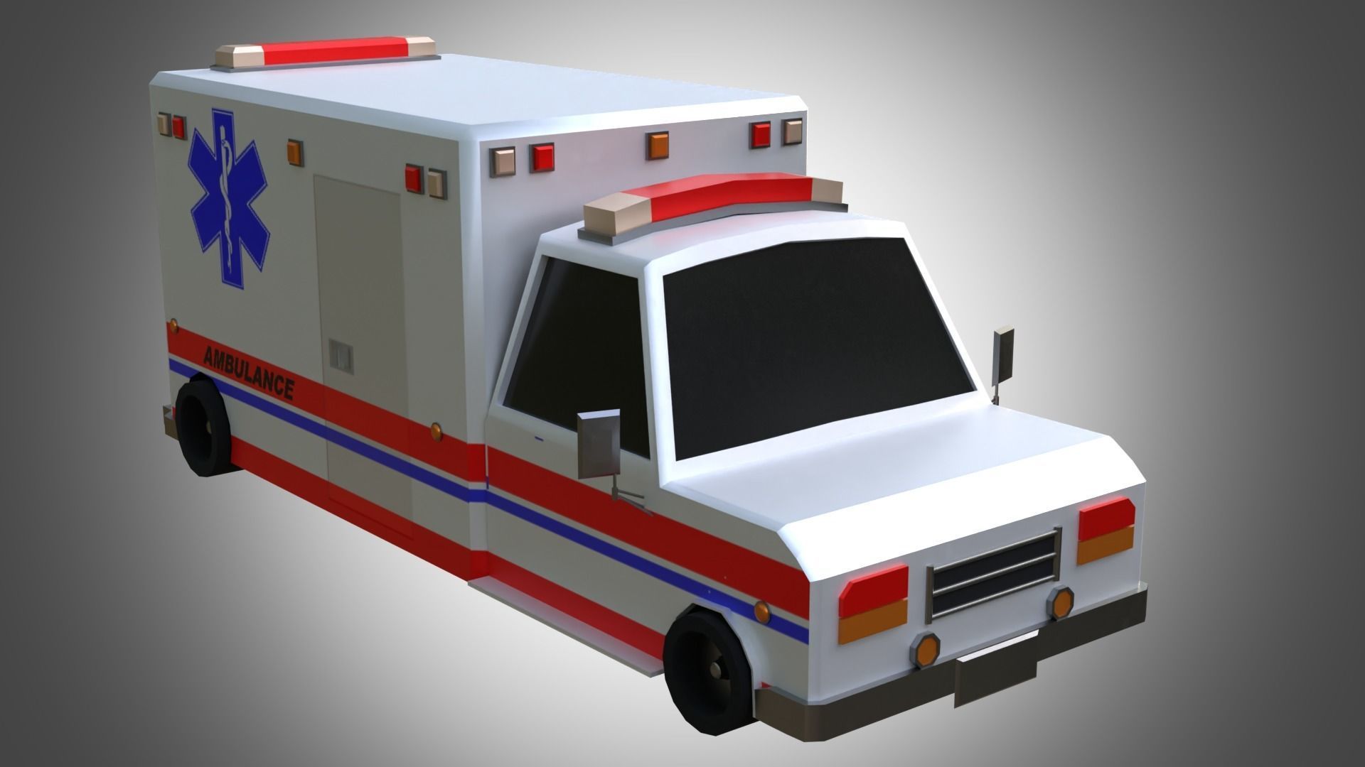 Low poly ambulance Low-poly 3D model_4