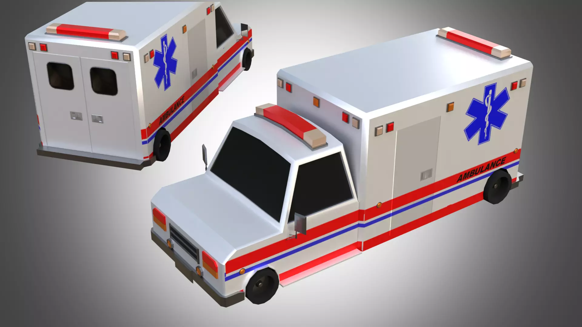 Low poly ambulance Low-poly 3D model_0
