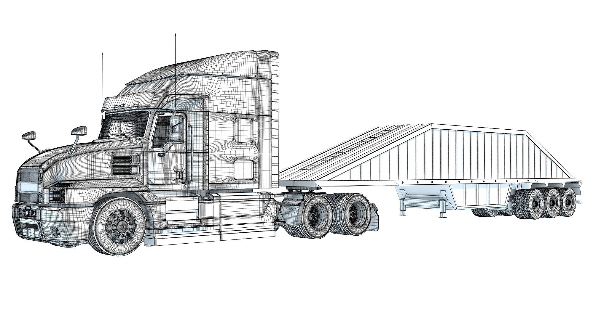Truck with Bottom Dump Trailer 3D model_17