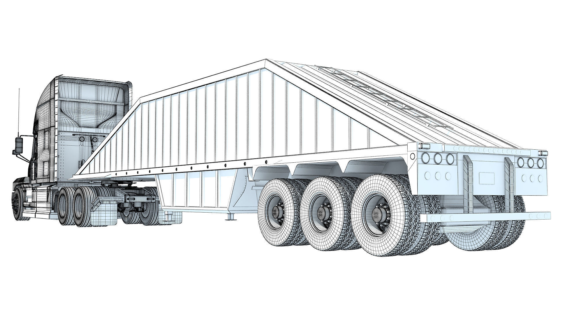 Truck with Bottom Dump Trailer 3D model_18