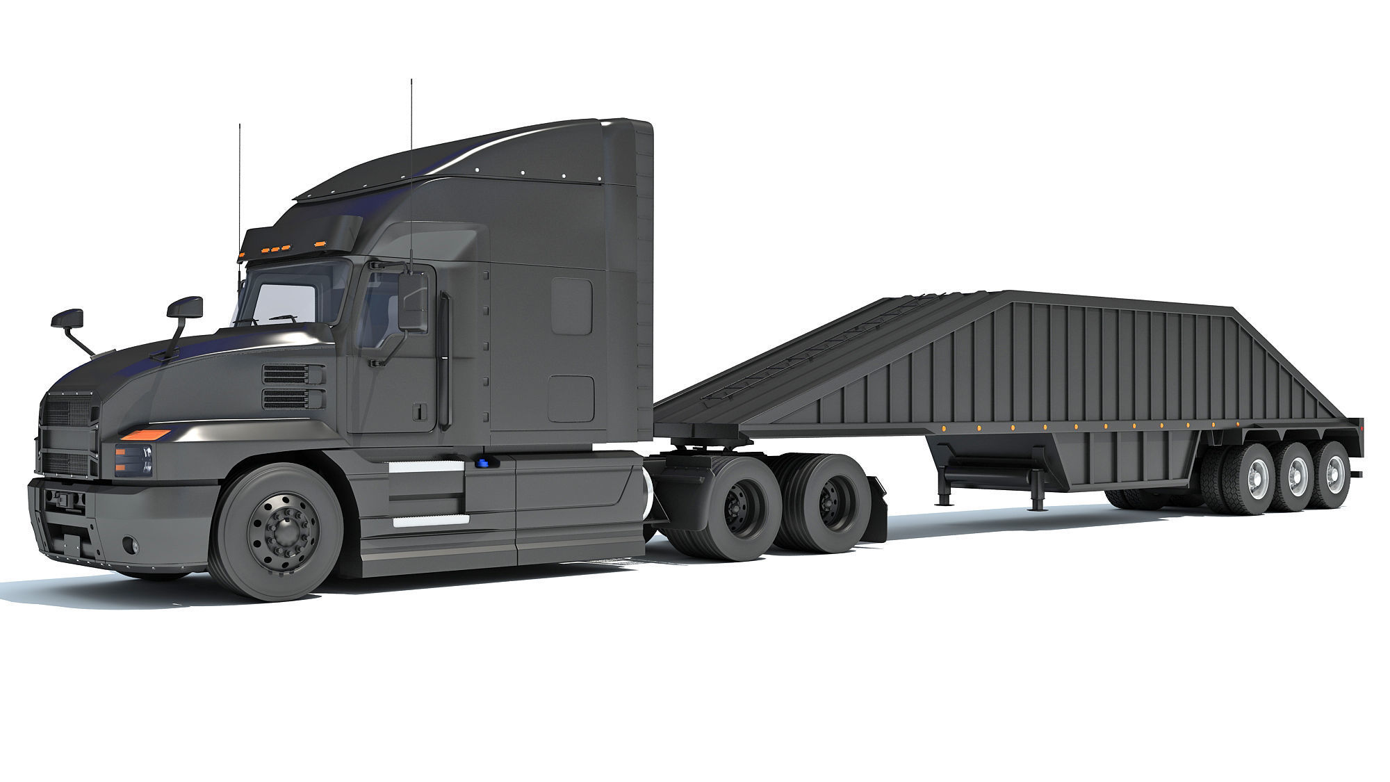 Truck with Bottom Dump Trailer 3D model_9