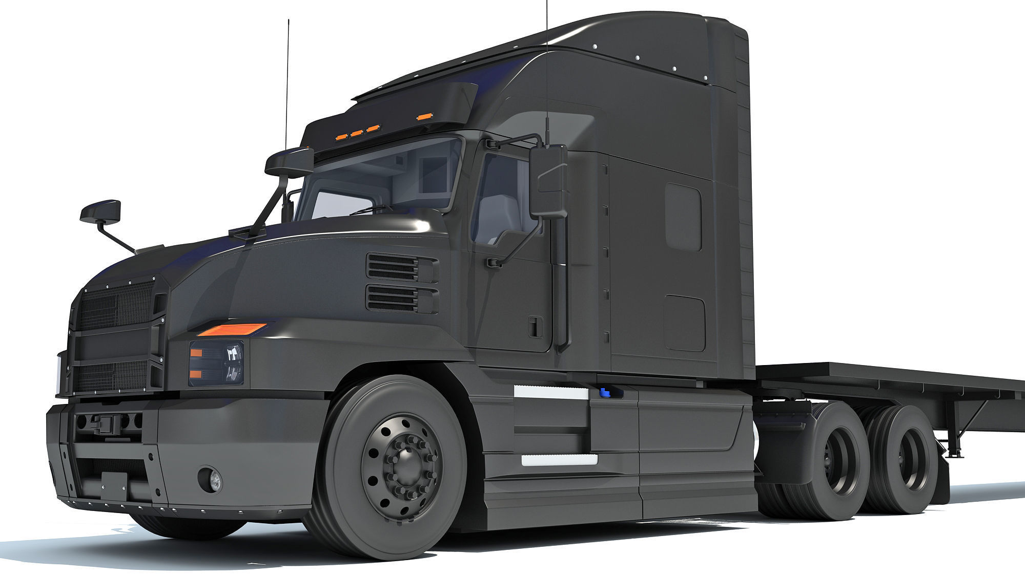 Truck with Flatbed Trailer 3D model_13